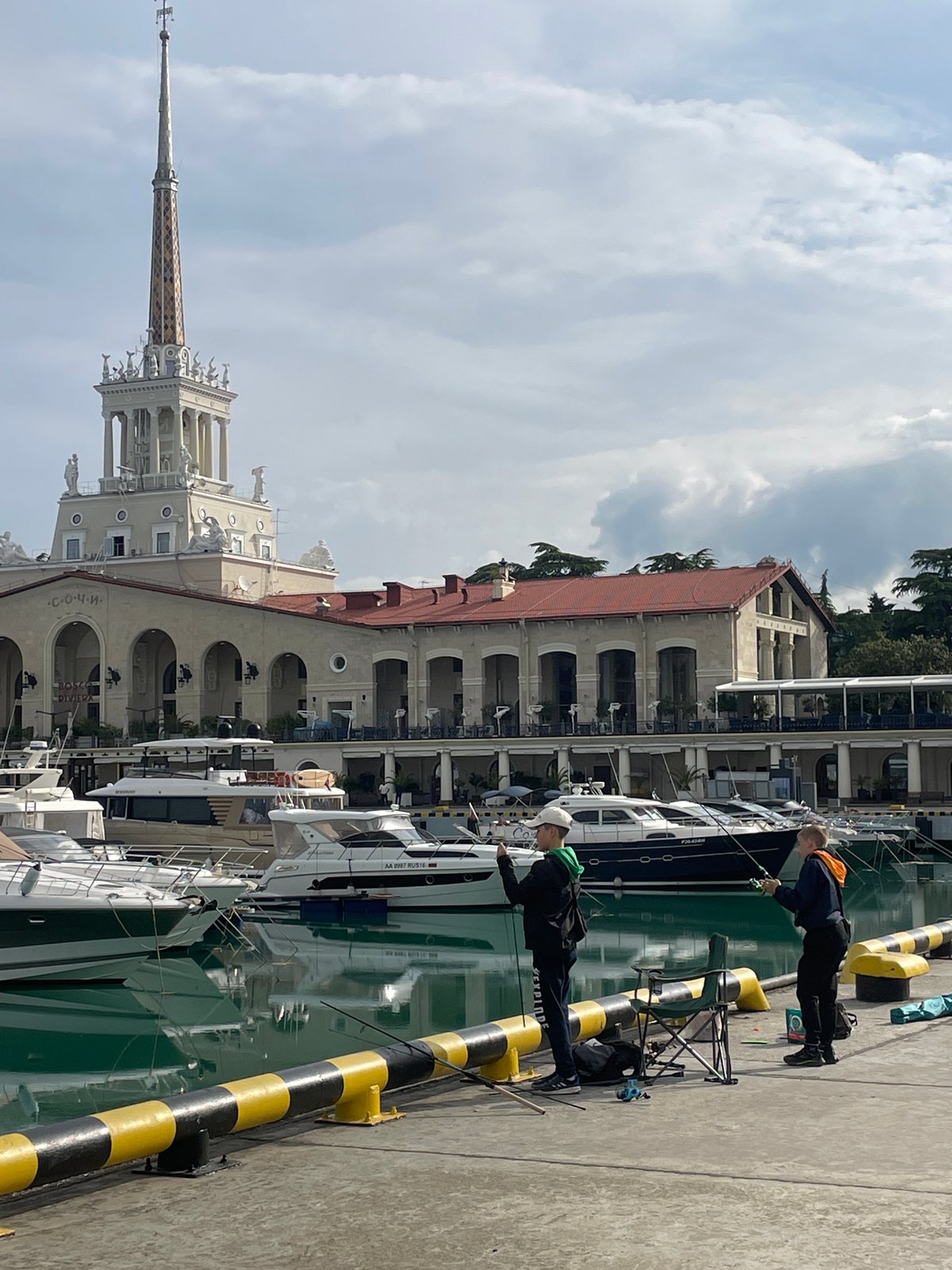 Early morning waterfront activities observed in Sochi marina district