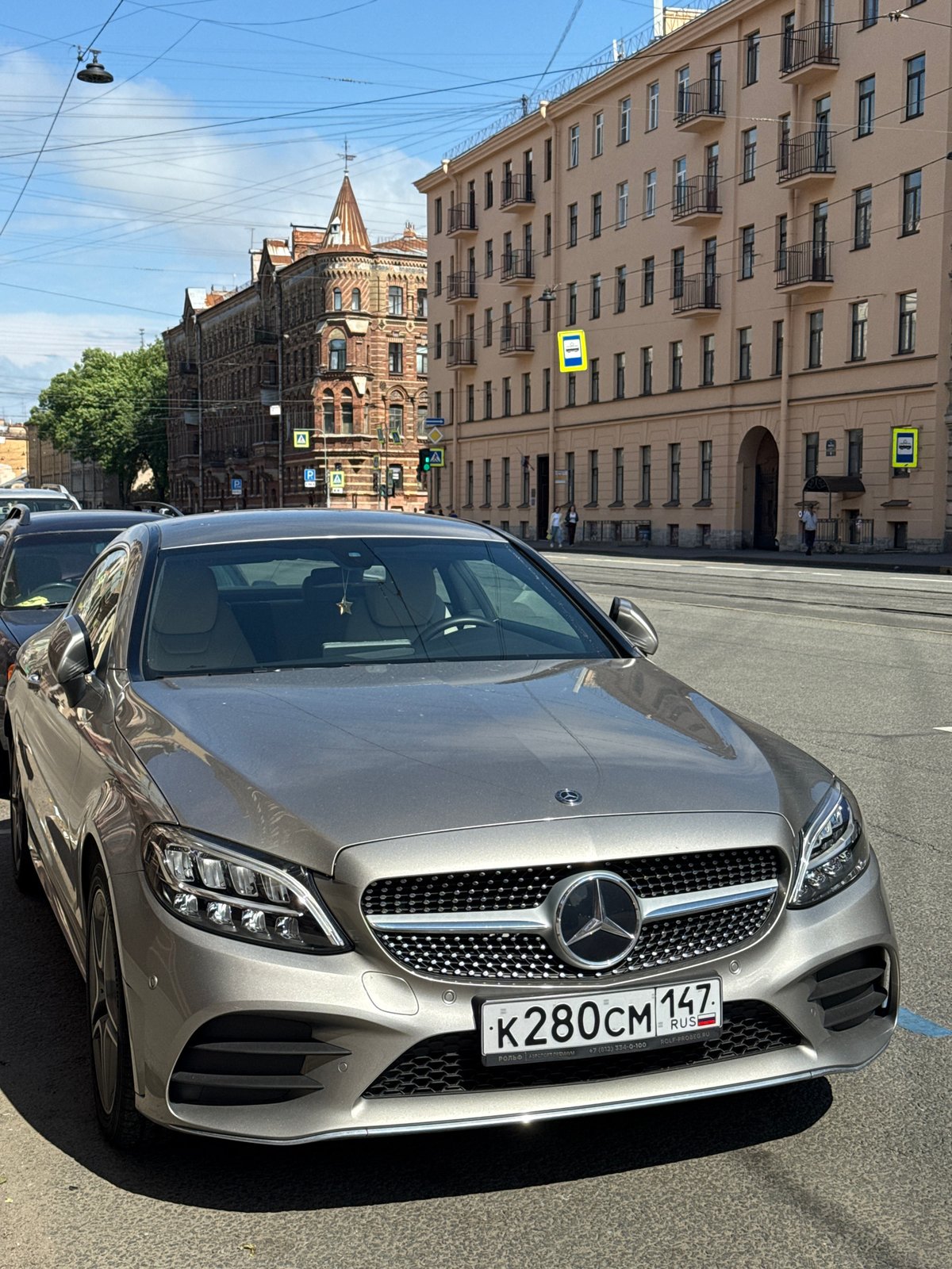 Silver Mercedes parked on Nevsky Prospekt, Saint Petersburg