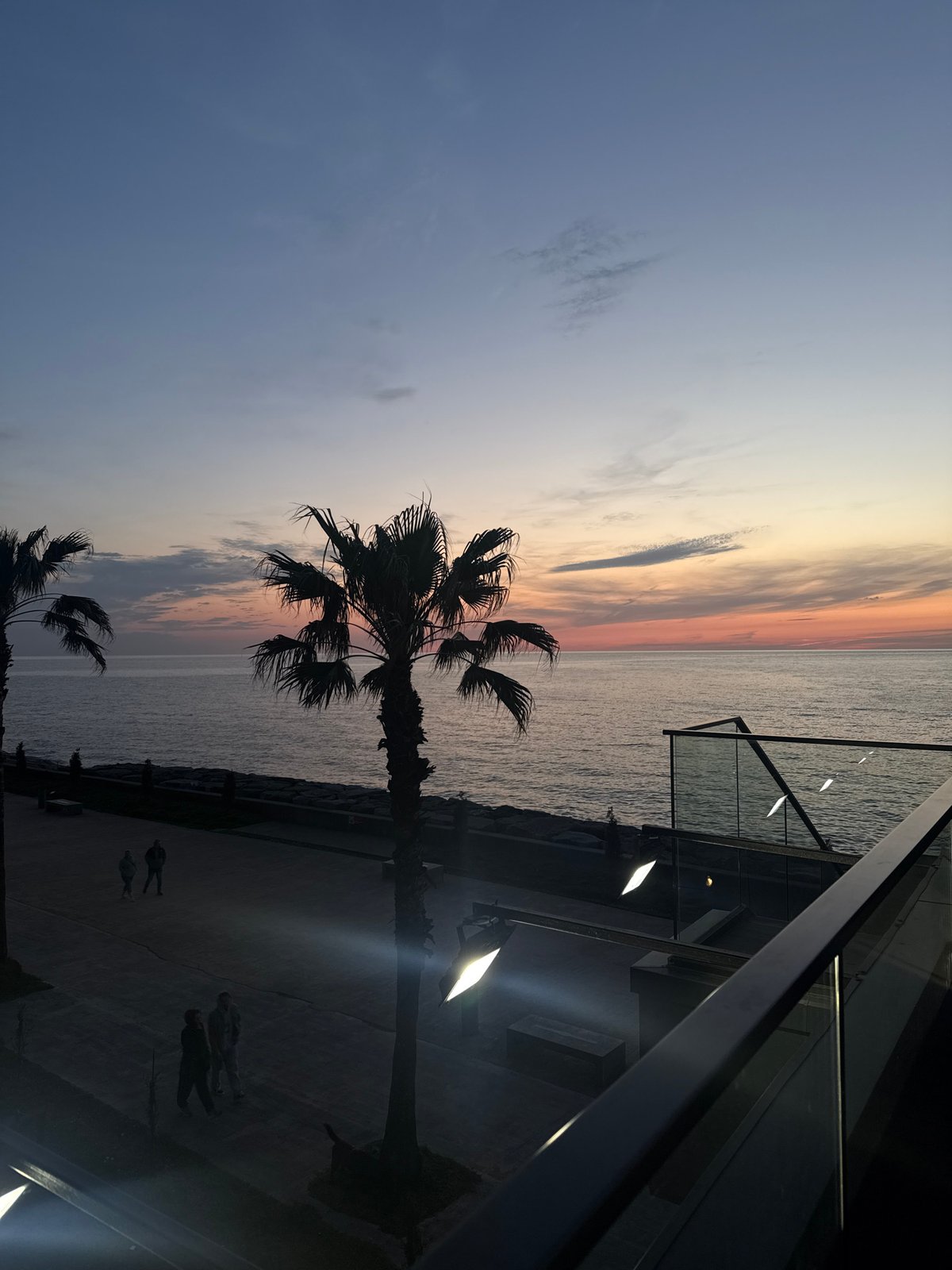 Sunset observed over Black Sea coastline in Batumi, Georgia