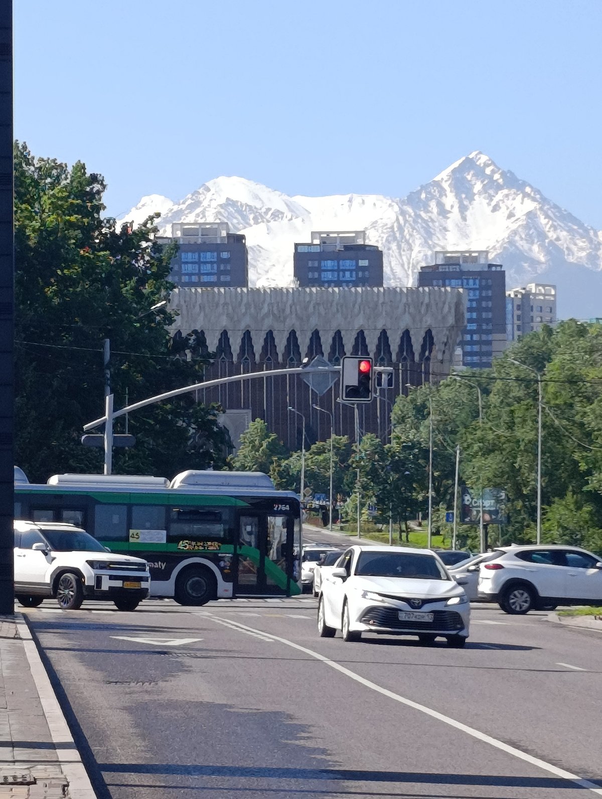 Morning street scenes captured across central Almaty, Kazakhstan