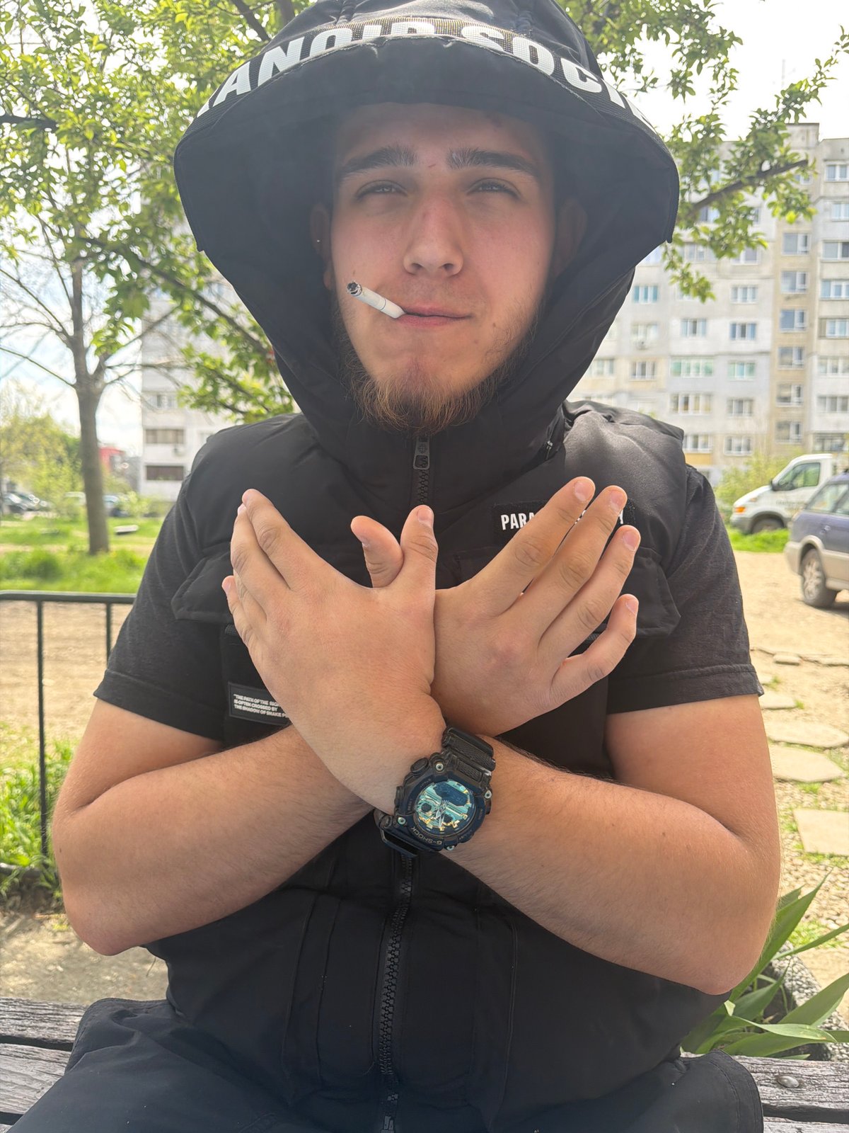 Young man photographed during casual coffee break in Sofia