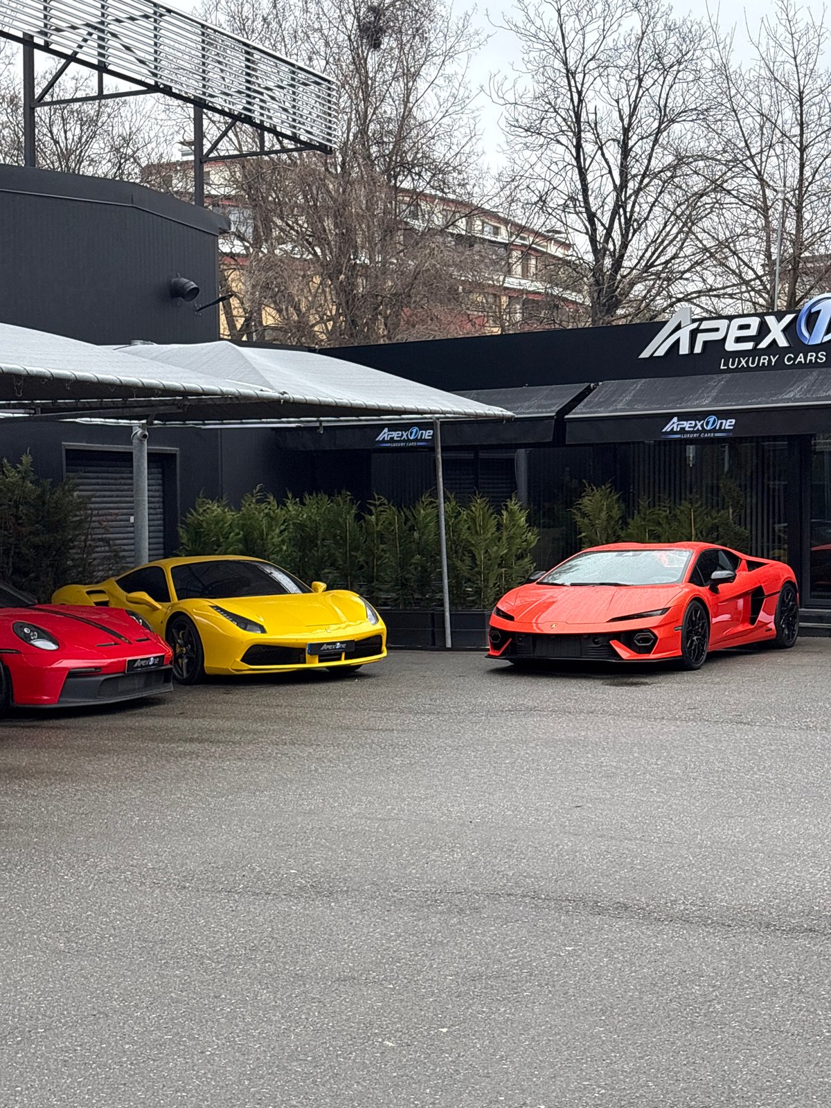 Luxury sports cars spotted at Sofia dealership amid rain