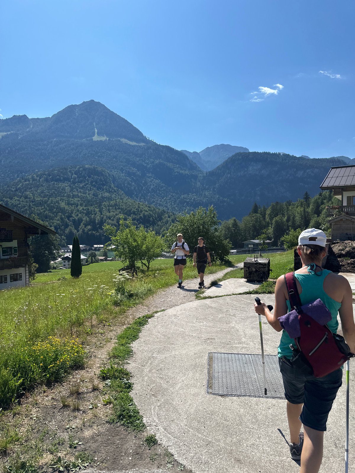 Sunny morning around Königssee — meadows, streams, and village views
