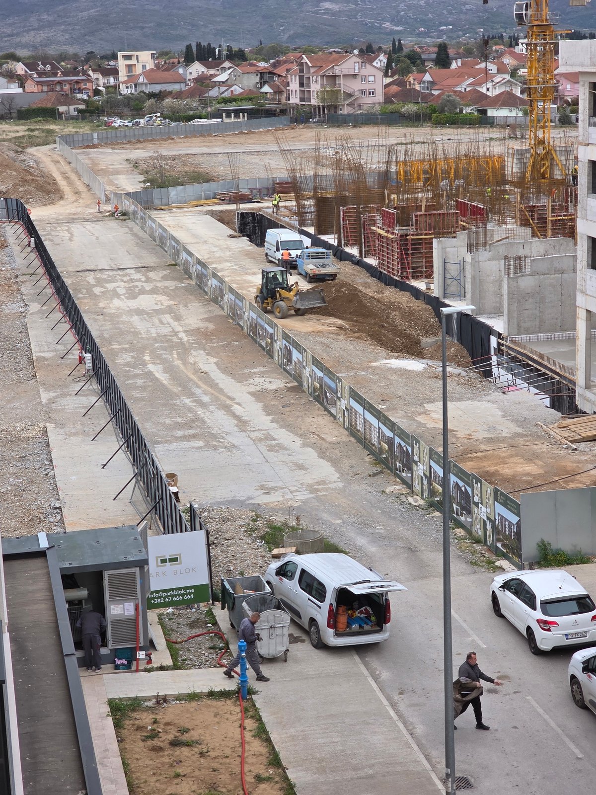 Construction work underway in Podgorica with cranes and transformer