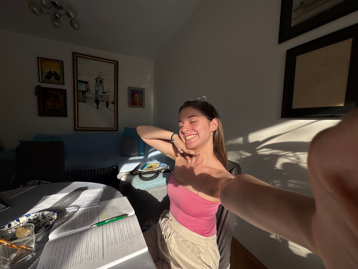 Woman takes selfies during study session in Burgas