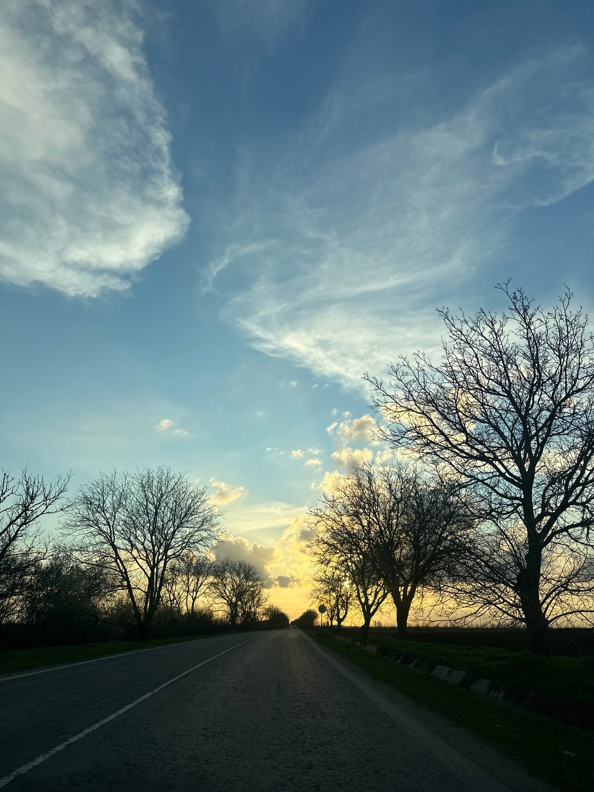 Sunset road scene documented in Brashlen, Bulgaria