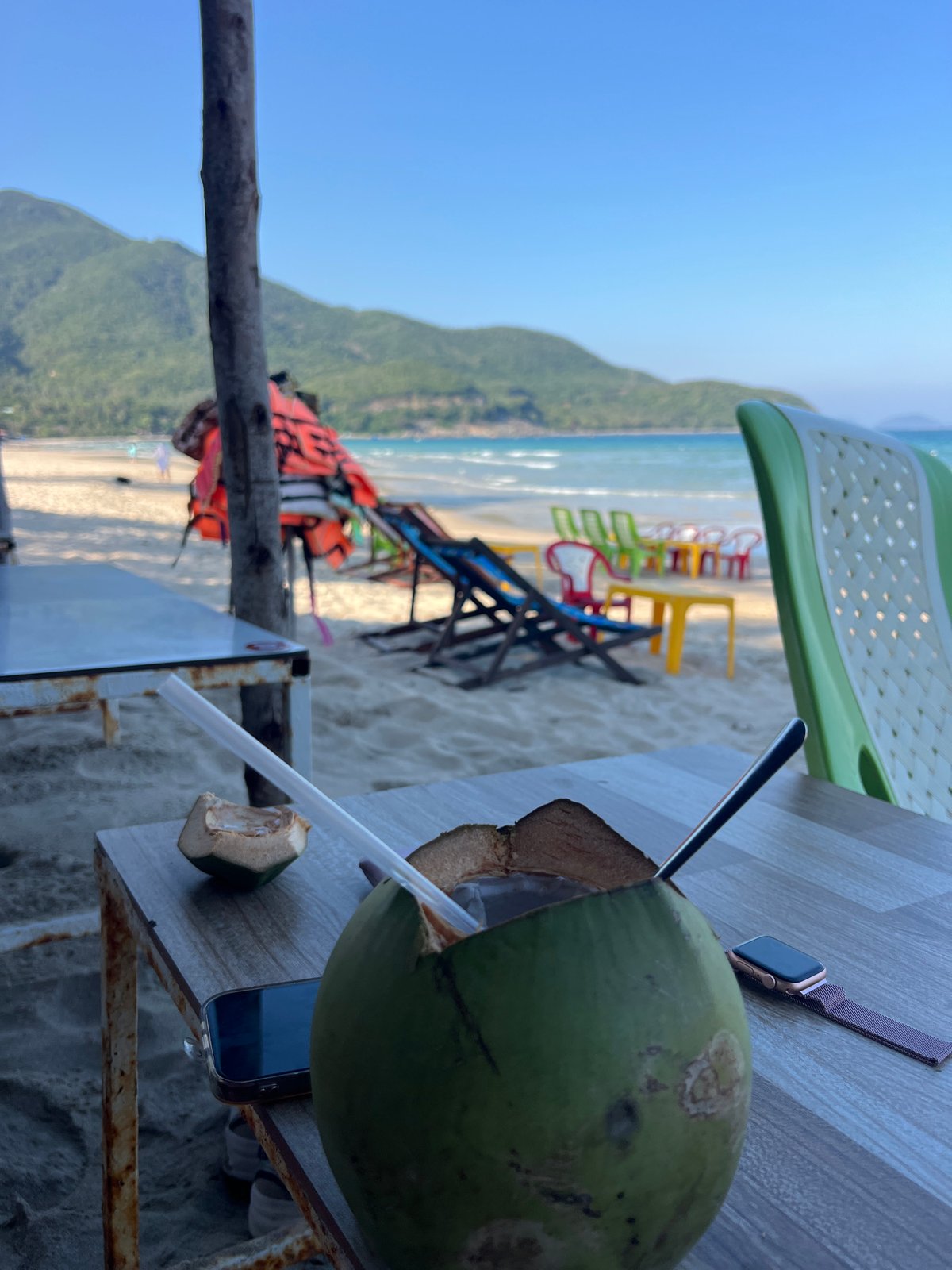Beachside coffee and coconut drinks captured in Cam Làm Vietnam