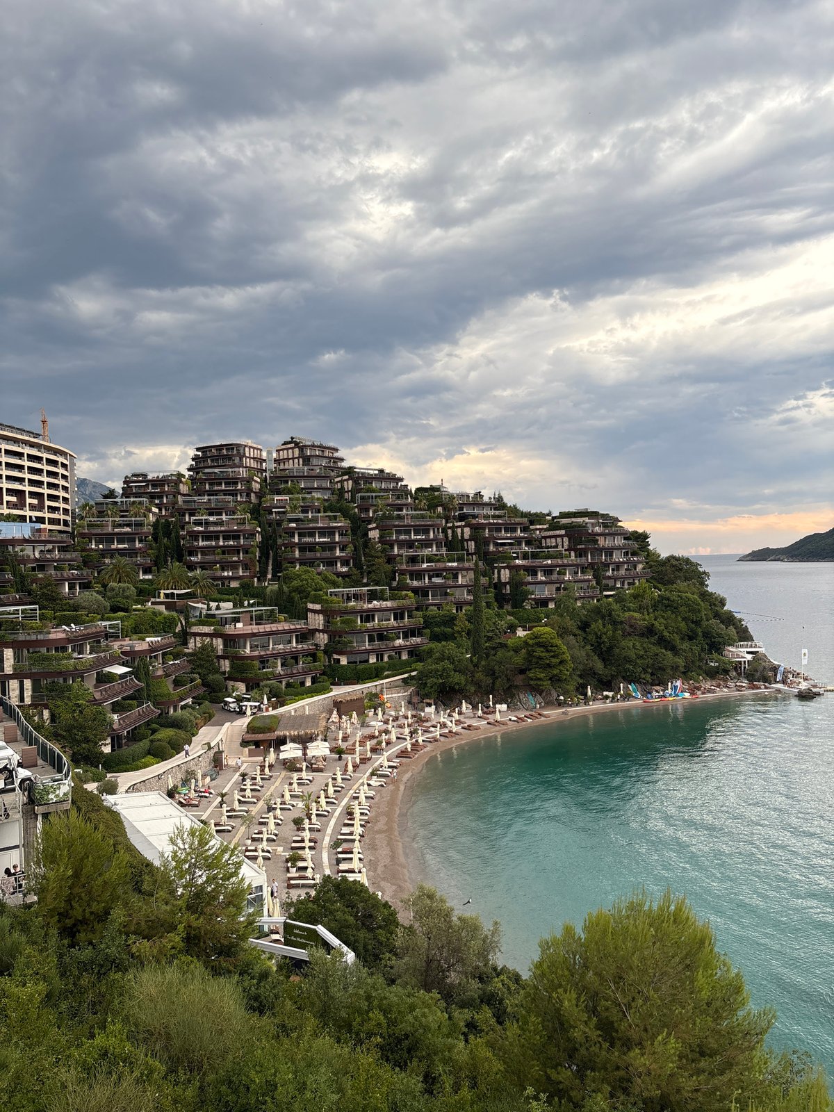 Hillside resort meets the Adriatic on a cloudy Budva afternoon