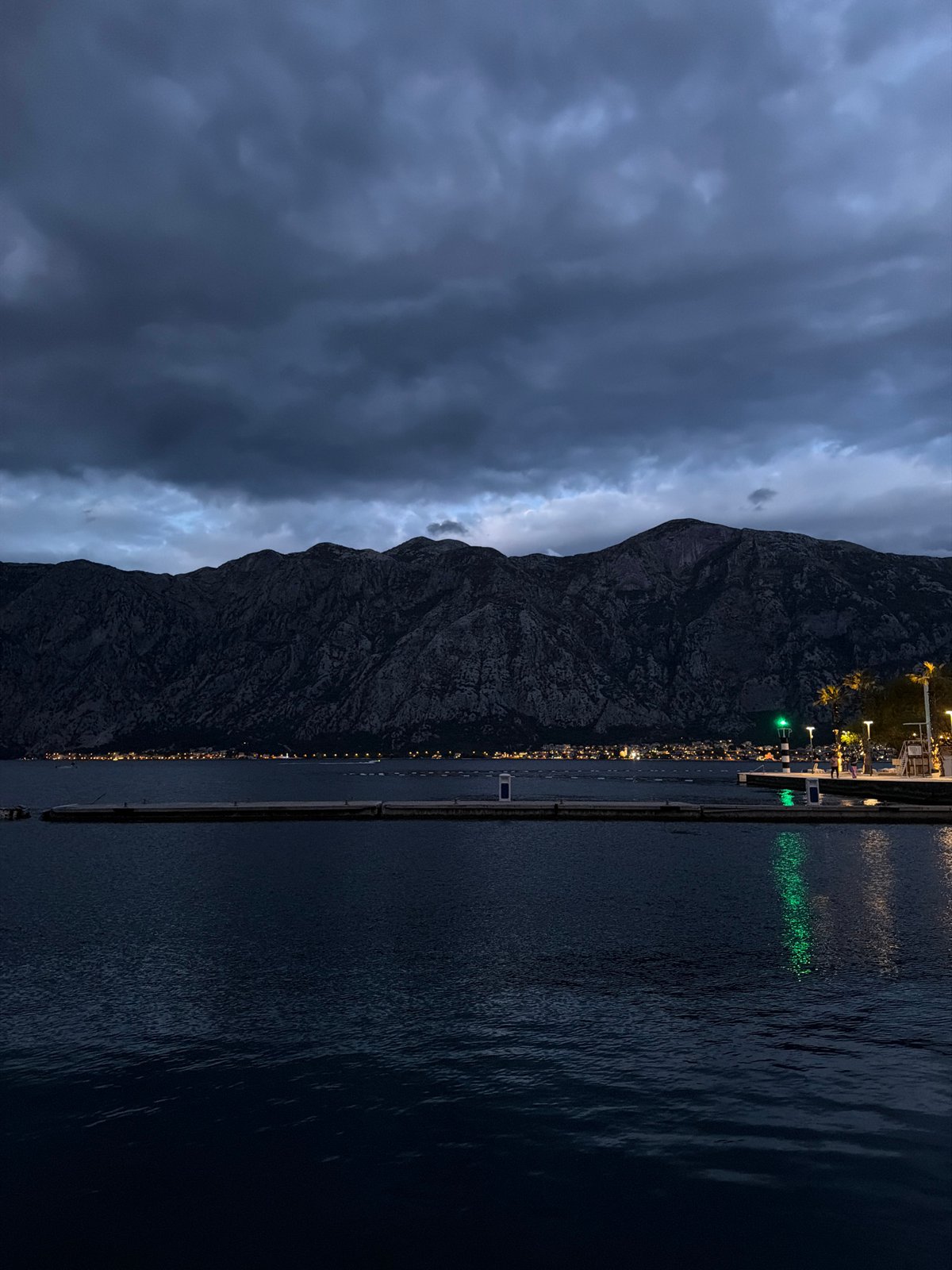Dramatic mountain landscape photographed at dusk in Prčanj, Montenegro