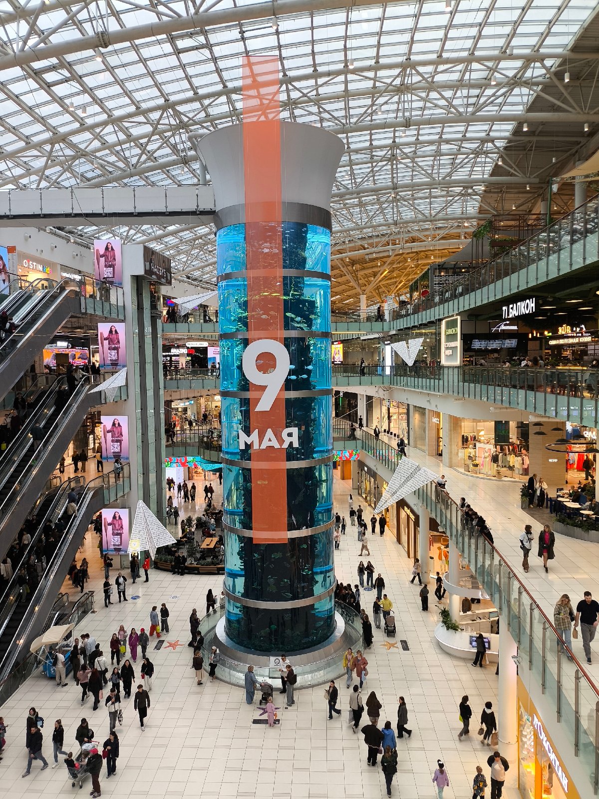 World's tallest cylindrical aquarium documented at Russian shopping mall