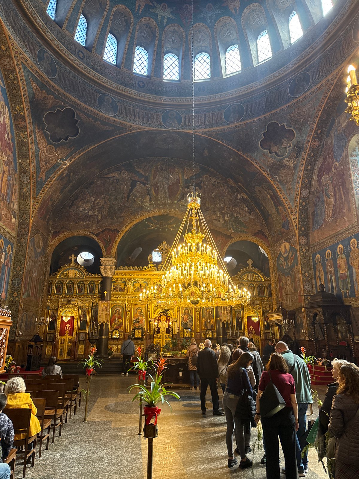 Church interior with ornate religious decorations documented in Sofia