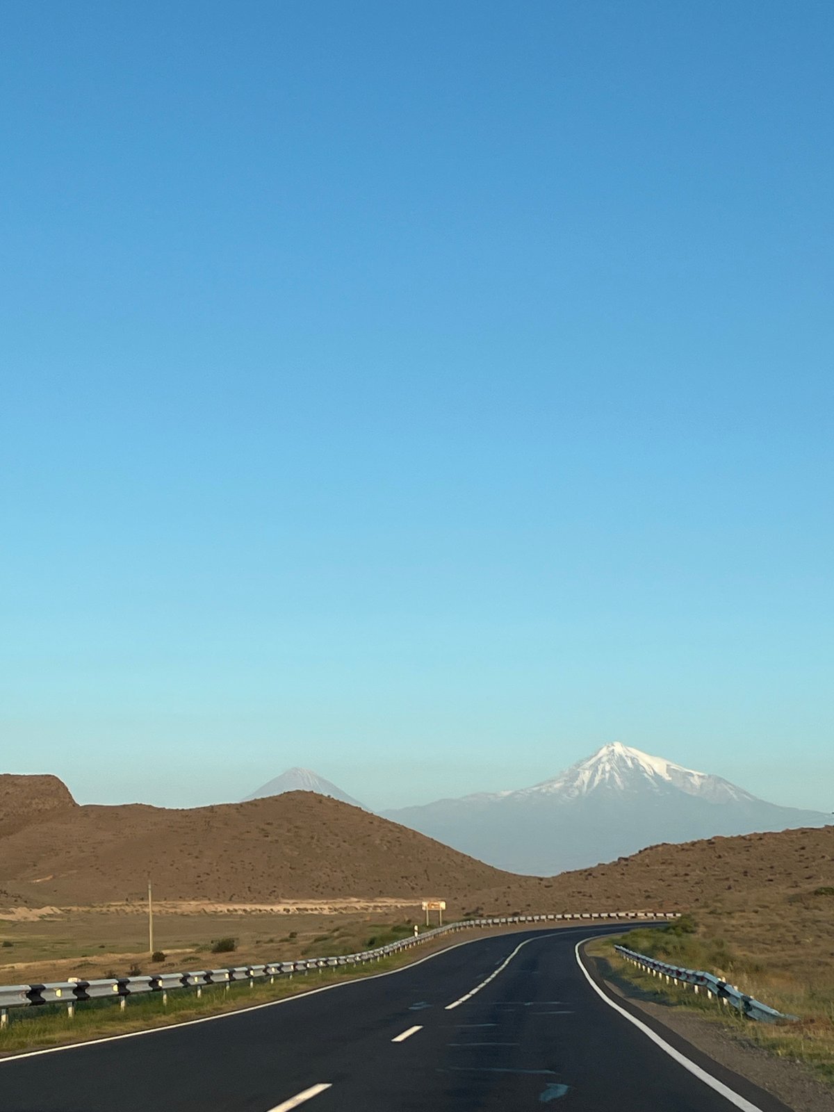 Mount Ararat's twin peaks from an Armenian roadside