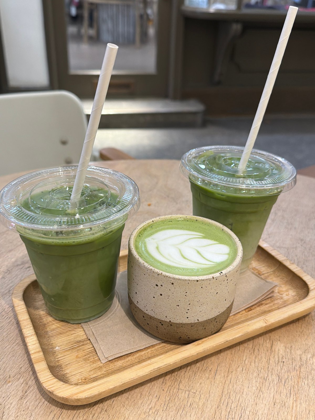 Matcha drinks and pizza documented at London eatery