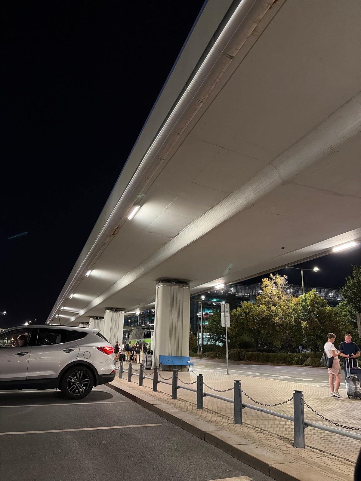 Night scenes outside Václav Havel Airport Prague terminal