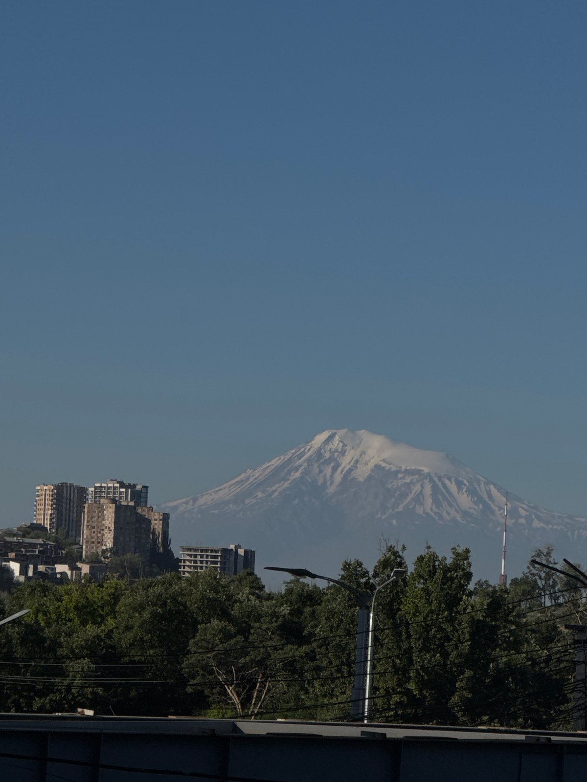 Mount Ararat towers over Yerevan's skyline on a clear day