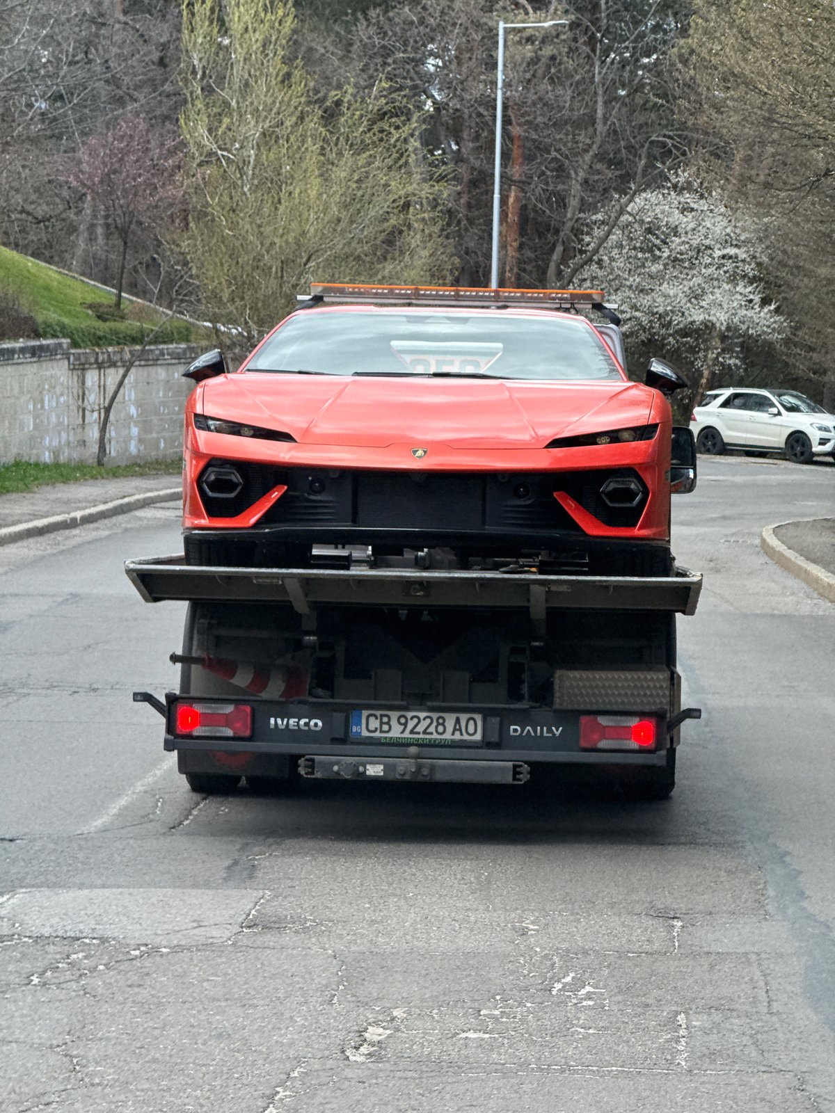 Orange Lamborghini towed through Sofia streets