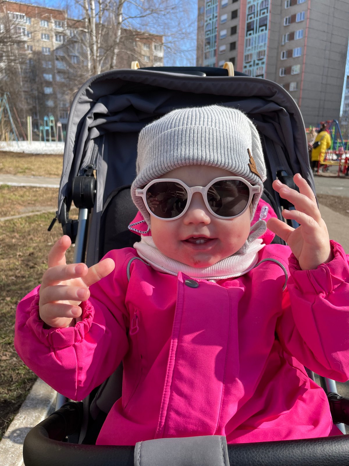 Mother and child enjoy outdoor moment in Izhevsk park