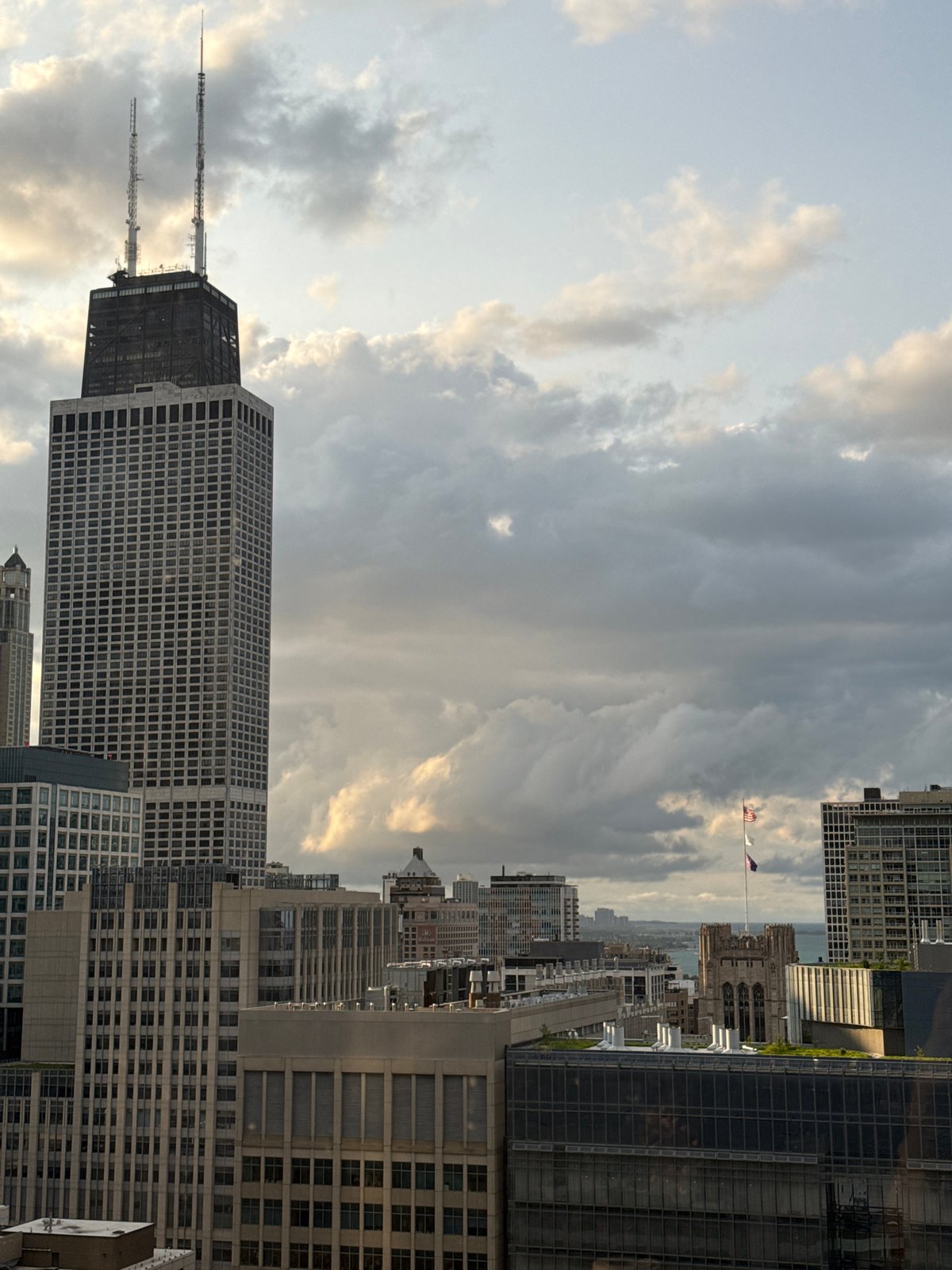 John Hancock Center dominates a cloudy Chicago skyline