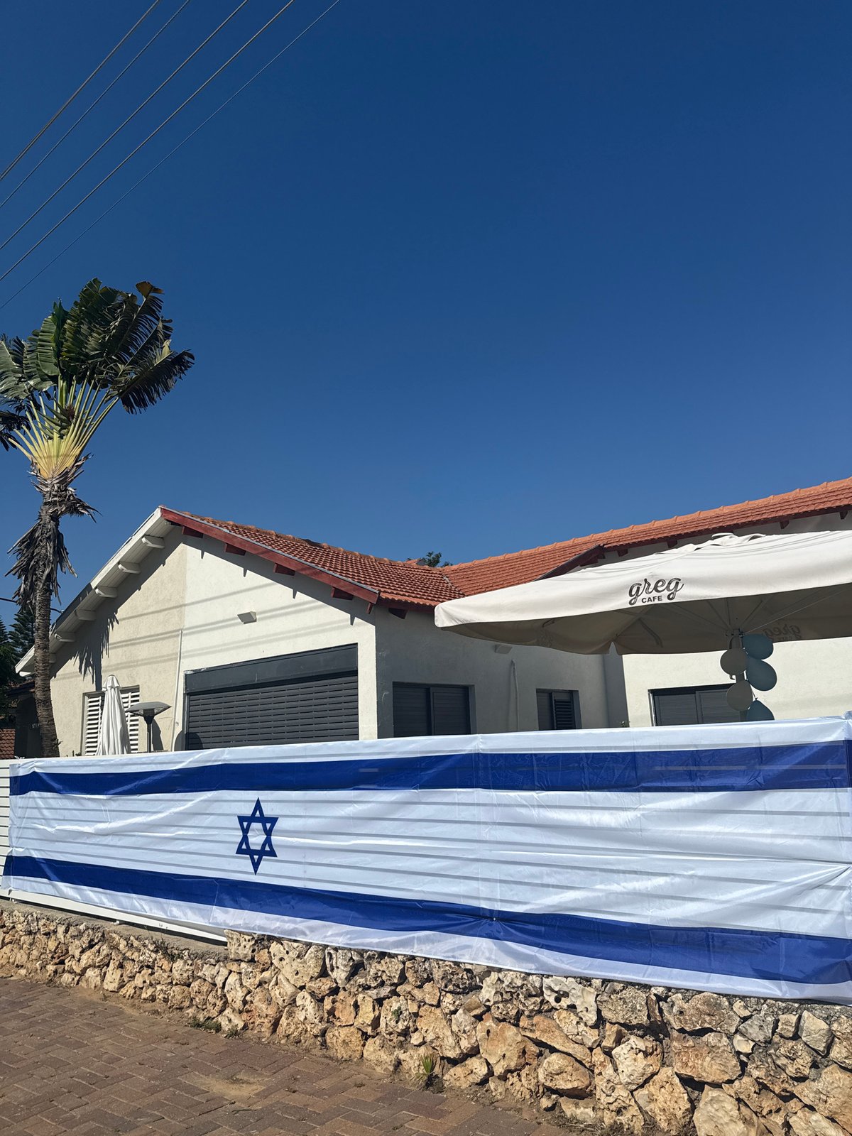 Israeli flags displayed on commercial building in Raanana