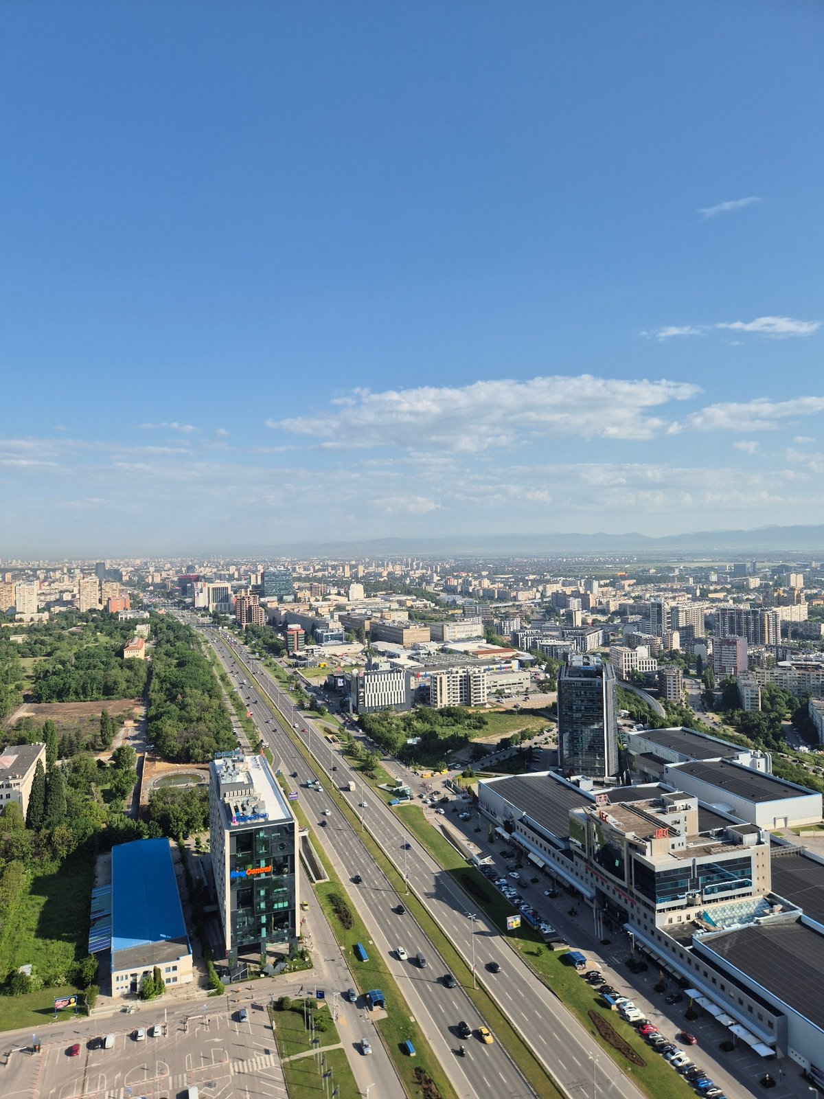 Aerial view captured of Sofia cityscape and cloudy sky