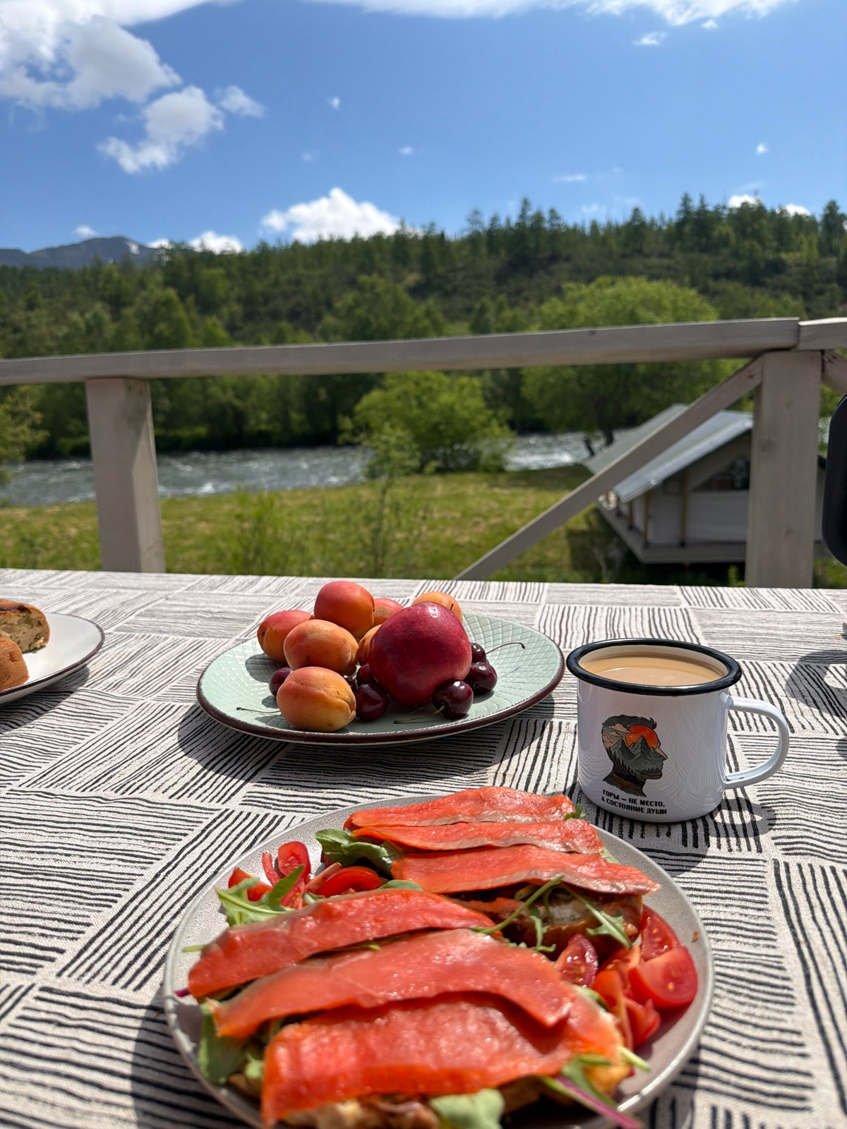 Salmon breakfast by the Bystraya River in Esso, Russia