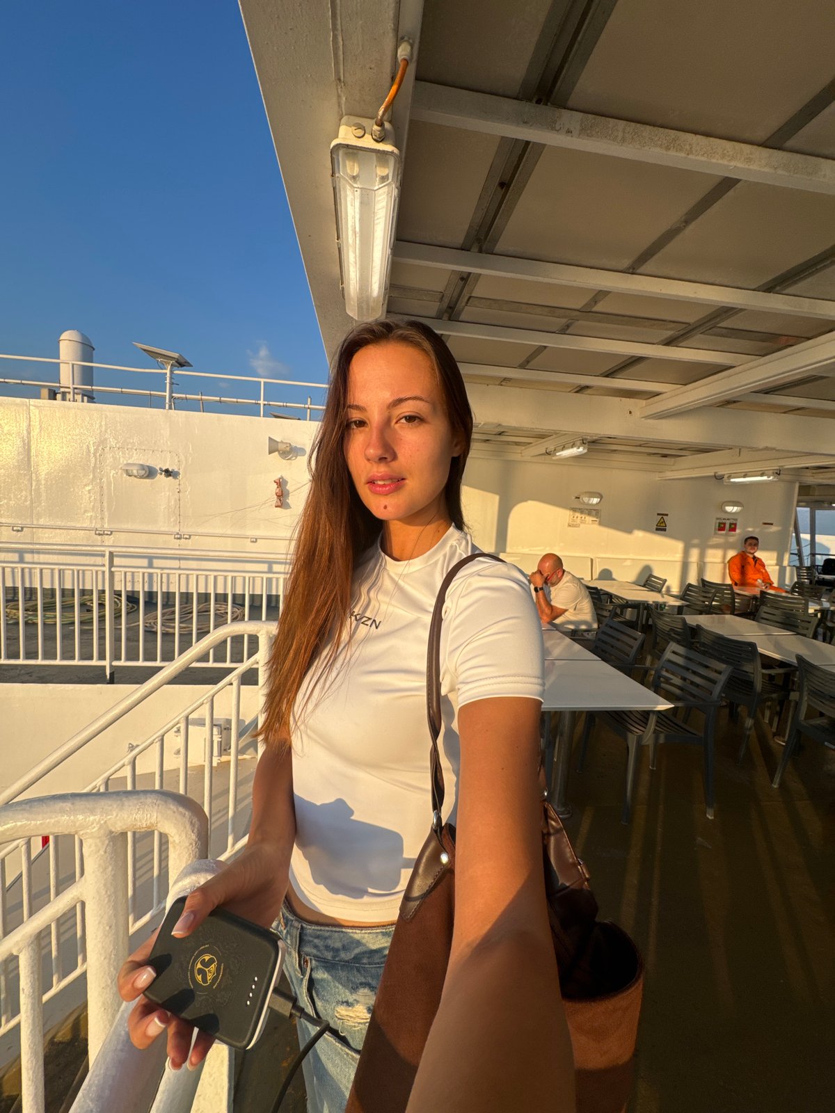 Evening ferry deck moment off the coast of Kavala, Greece