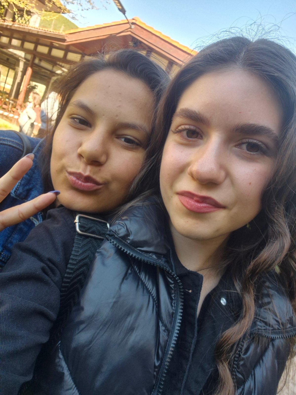 Women take selfie in courtyard, Devin Bulgaria