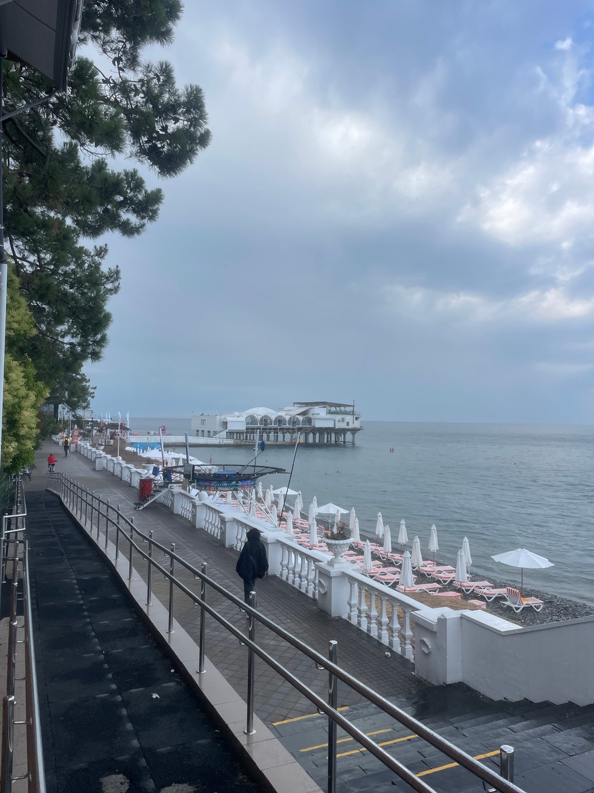 Sochi's Black Sea promenade on a cloudy summer morning