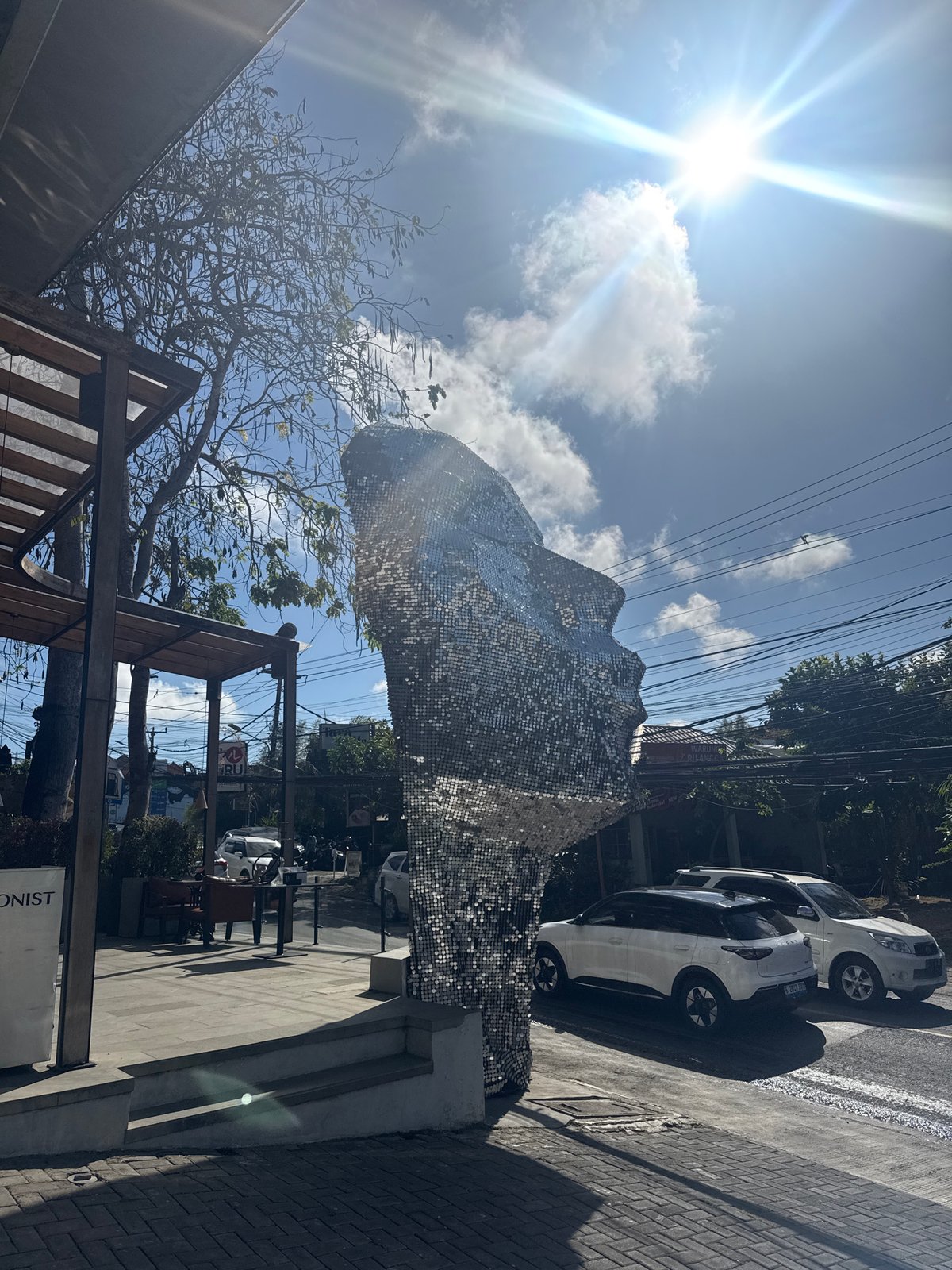 Sequin-covered sculpture outside a Kuta Selatan café, Bali