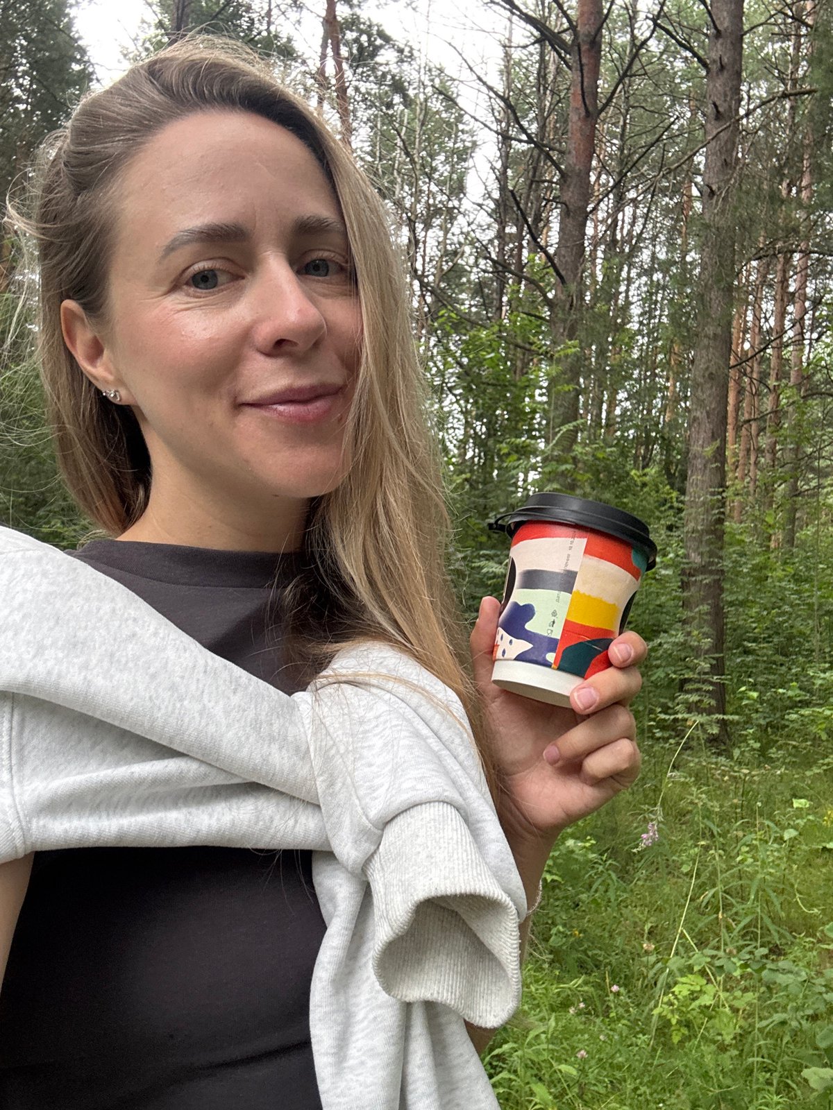 Morning coffee break in a pine forest near Chaikovsky