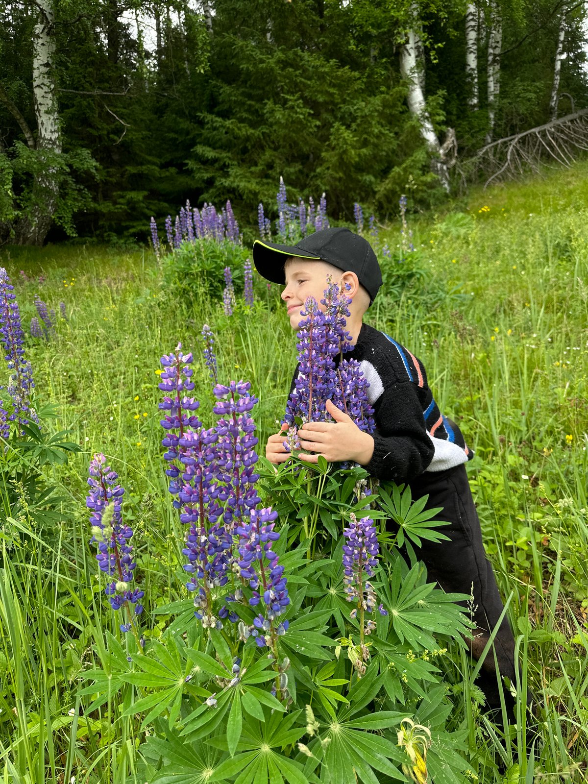 Family explores wildflower fields in rural Russia