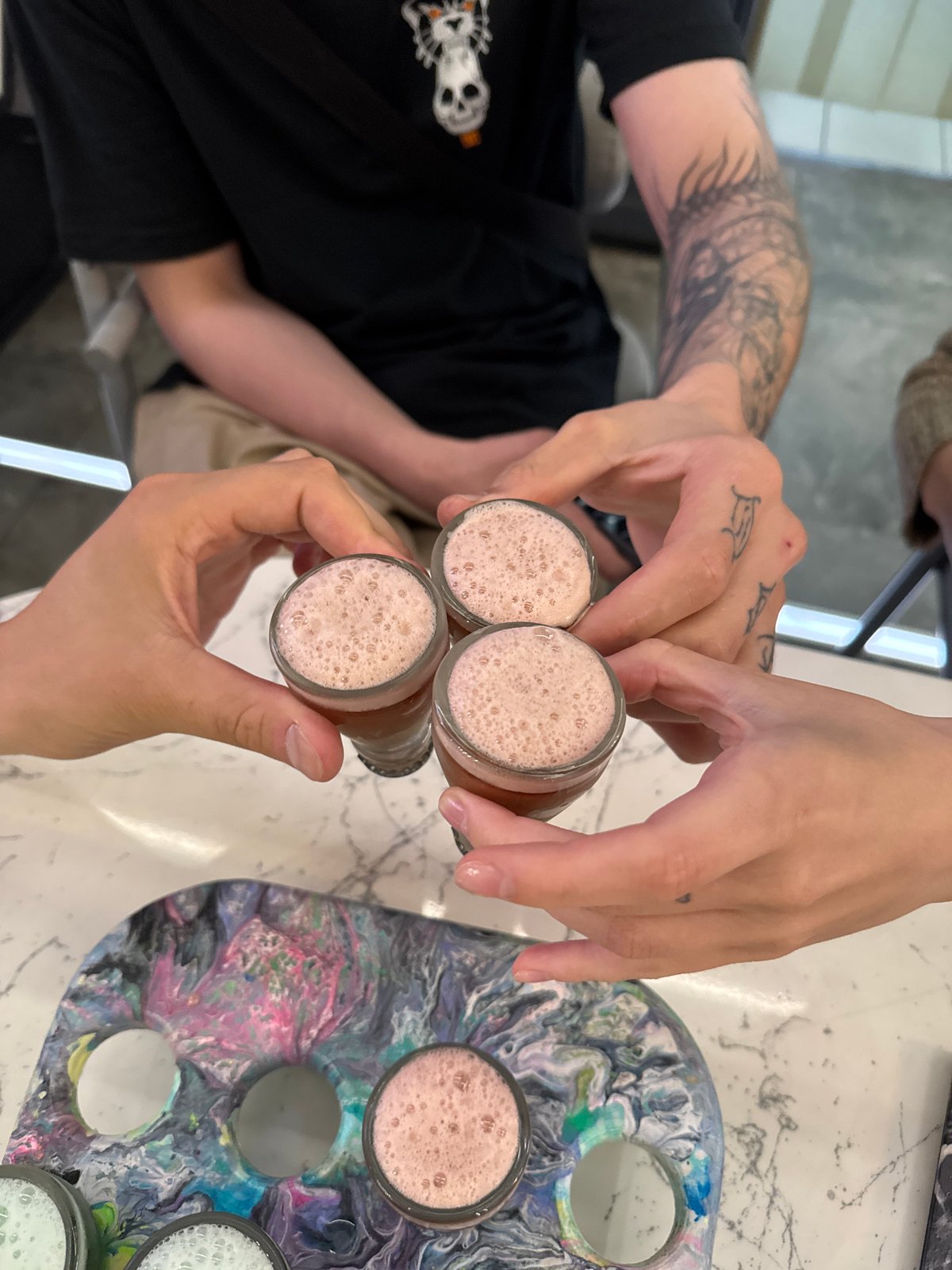 Burgers, shawarma, and colorful shots at a Saint Petersburg restaurant
