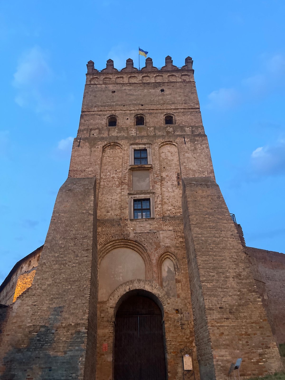 Lubart's Castle in Lutsk, Ukrainian flag flying from tower