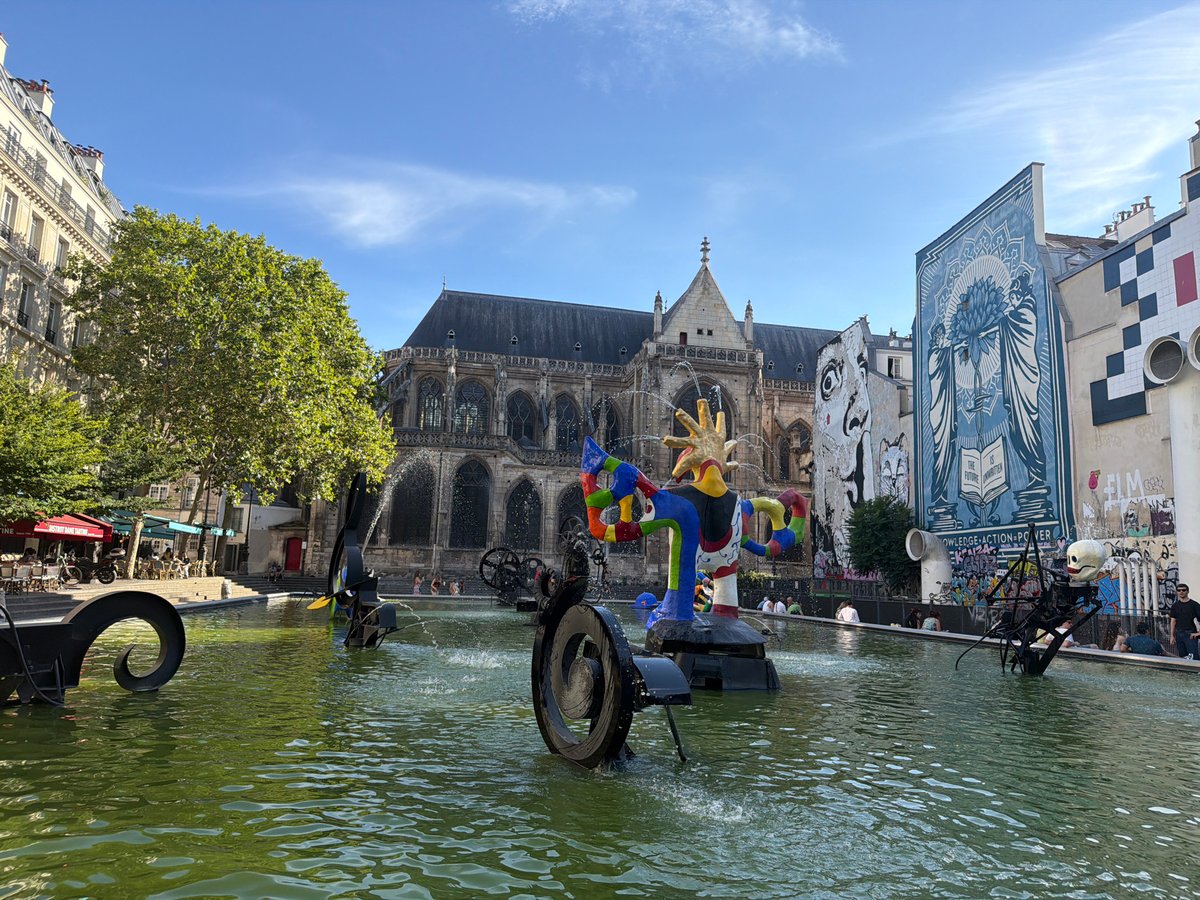 Stravinsky Fountain and streets near Centre Pompidou, Paris