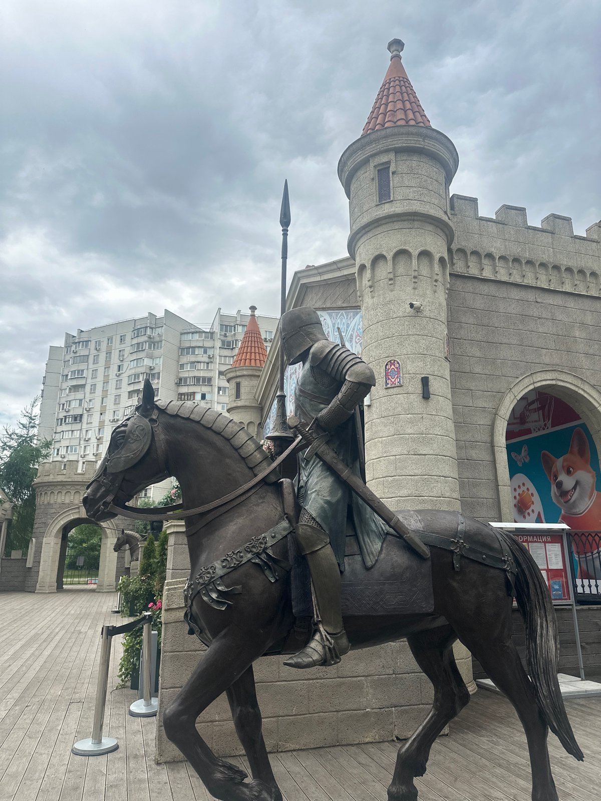 Bronze knight and castle-style building explored in Moscow