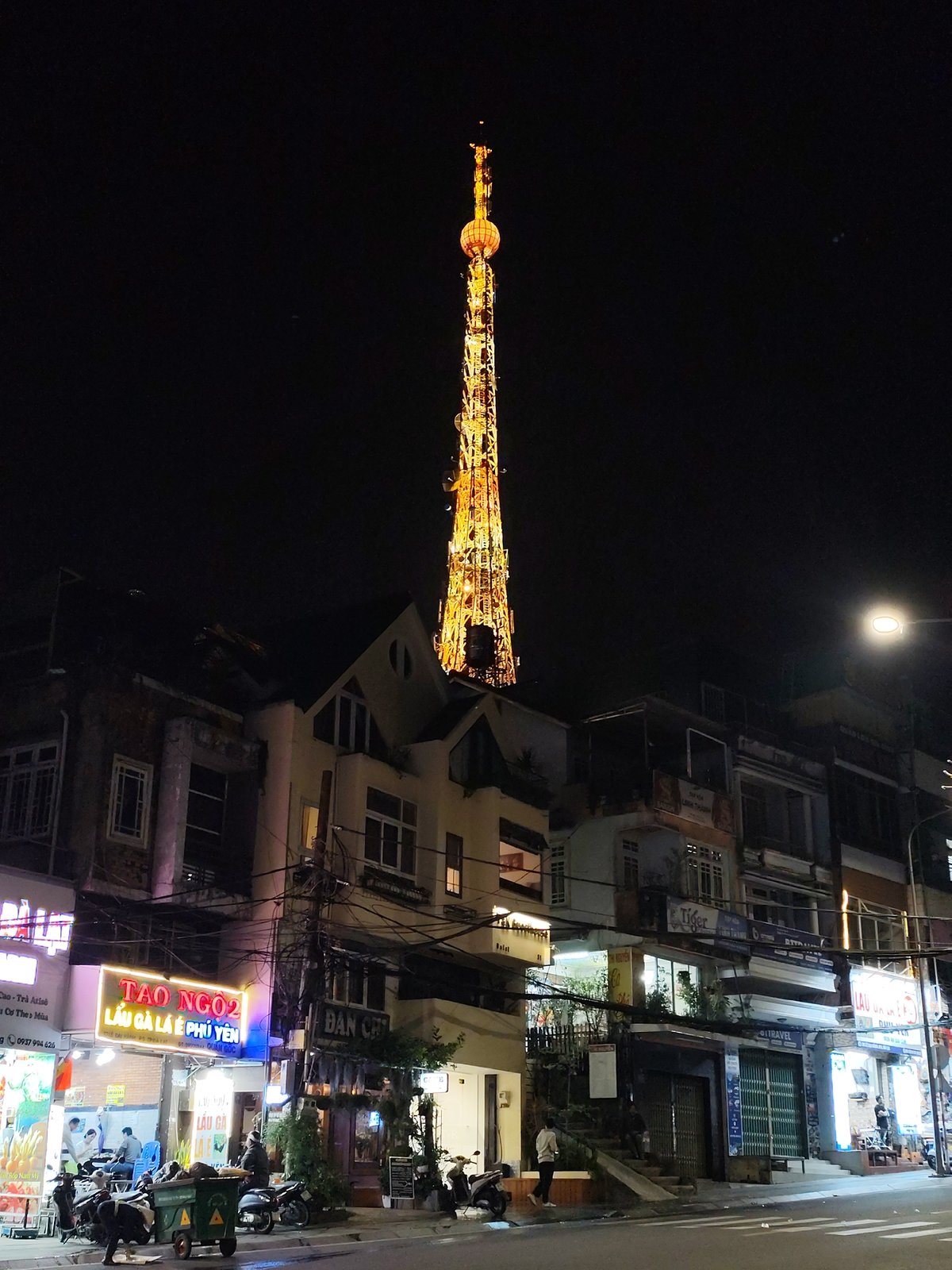 Illuminated tower documented in Da Lat Vietnam nighttime scene