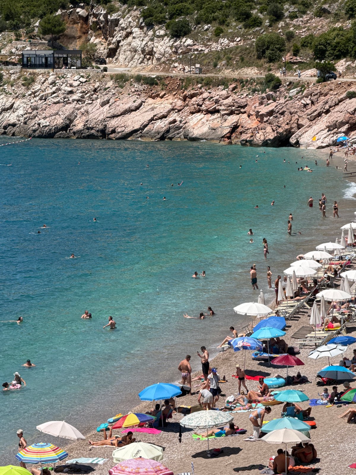 Busy summer day at Kamenovo Beach, Montenegro