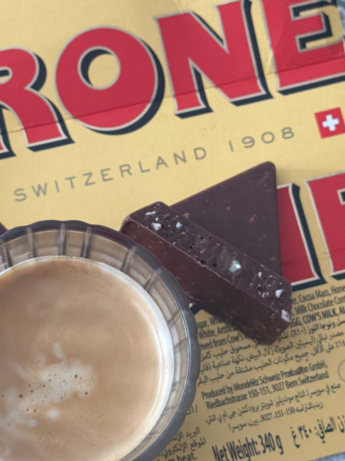 Morning coffee break with Toblerone and fresh baked goods