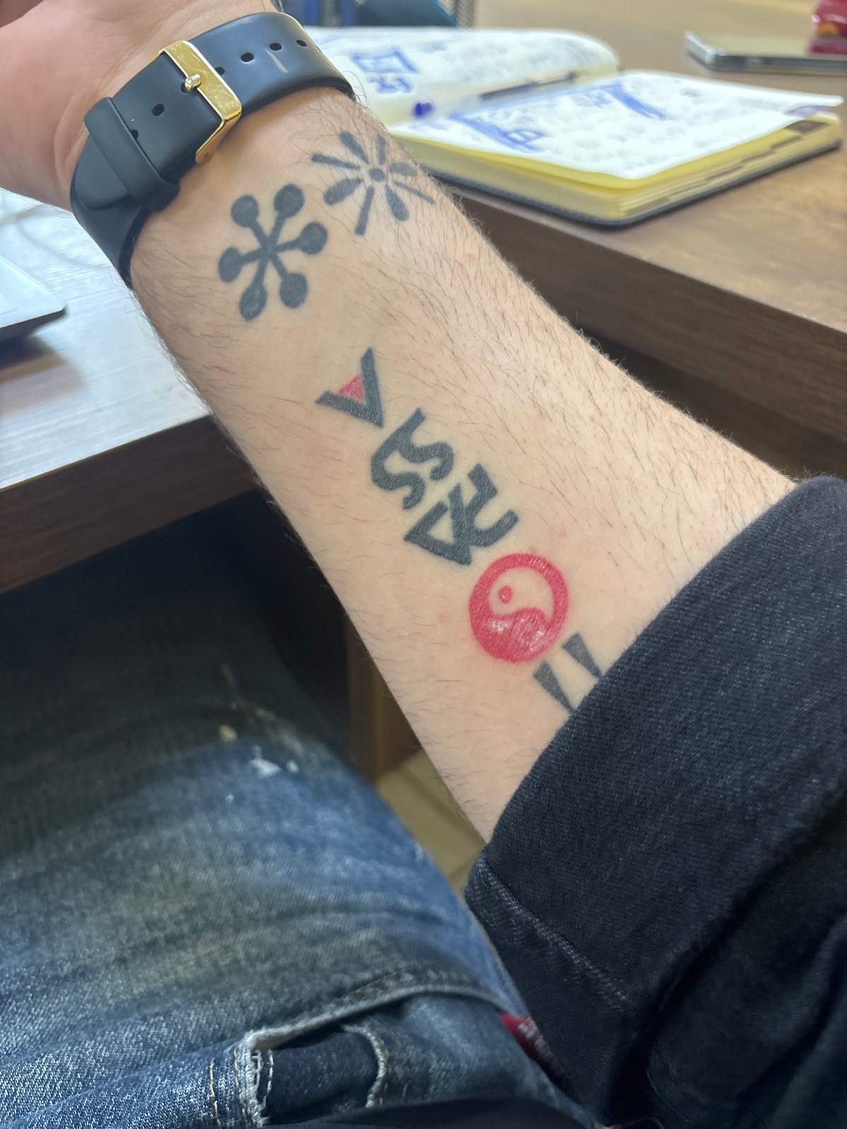Tattooed forearm with floral designs documented in Tbilisi