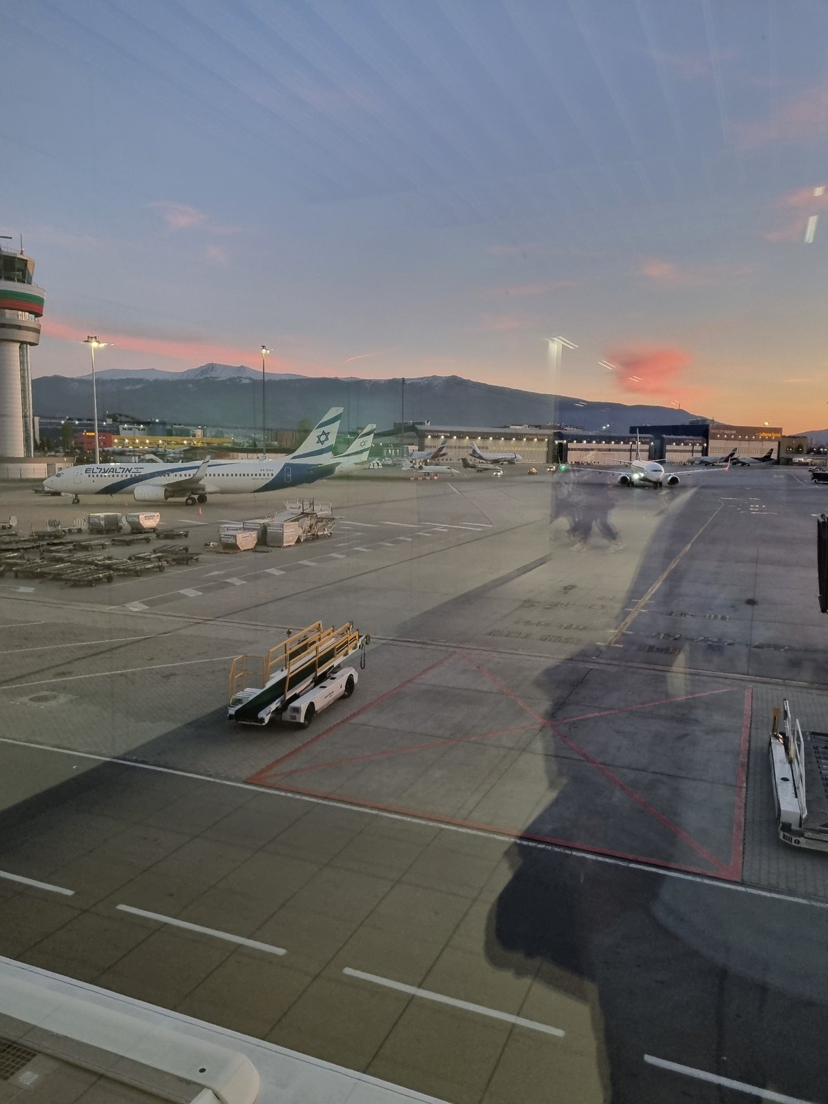 Colorful sunset/sunrise captured at Sofia airport tarmac