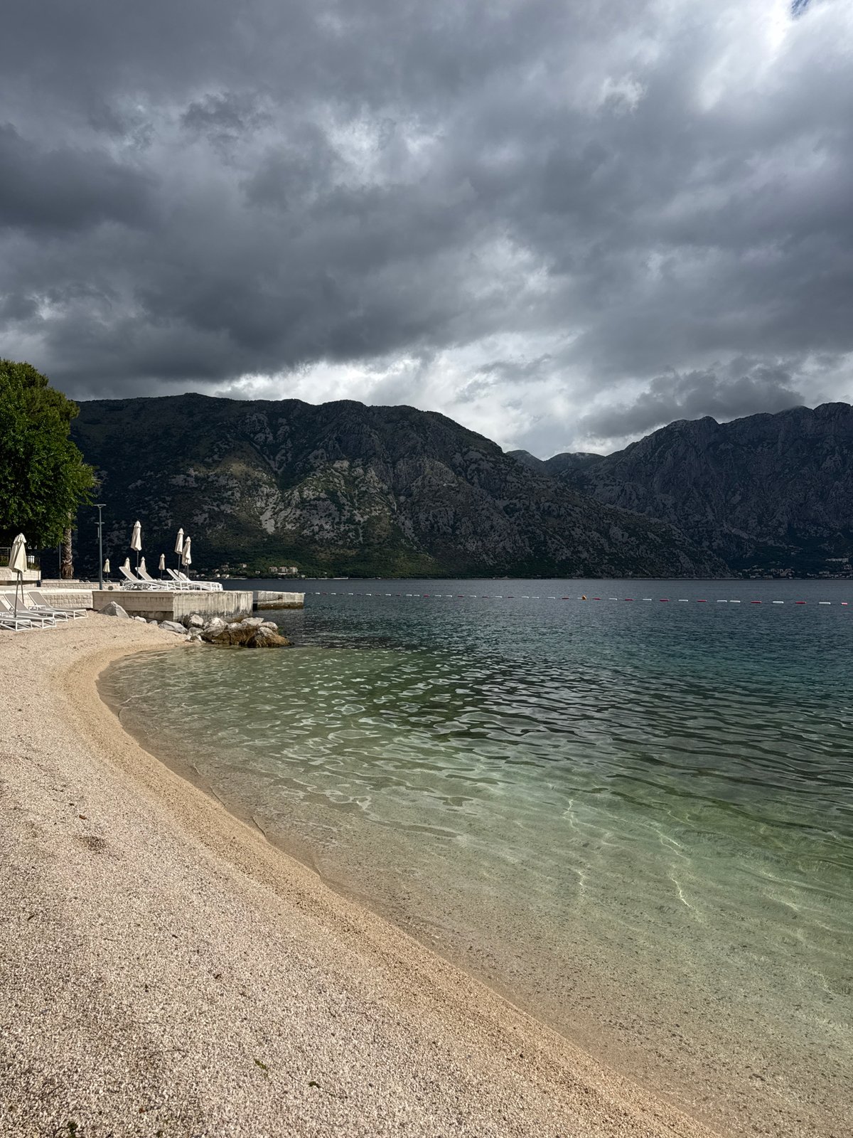 Tourist enjoys quiet beach morning with cat in Montenegro
