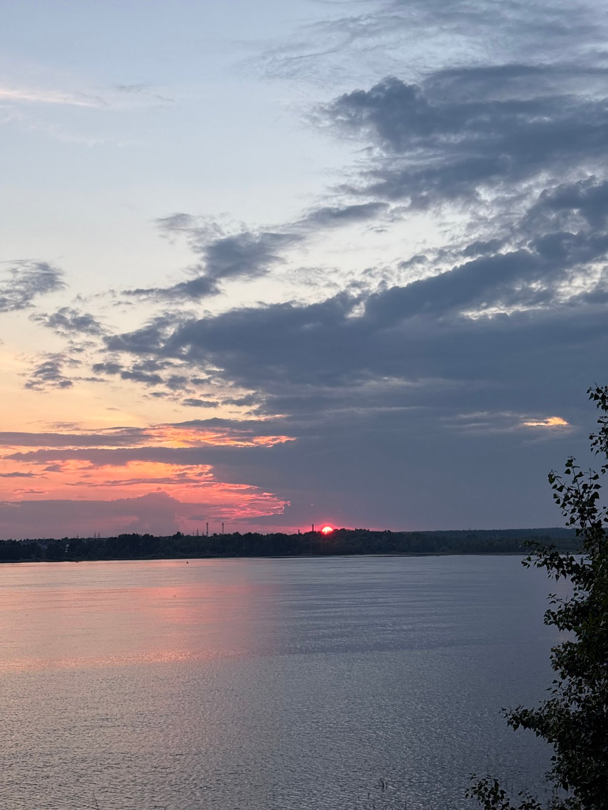 Dramatic sunset over Kama River in Chaikovsky Russia