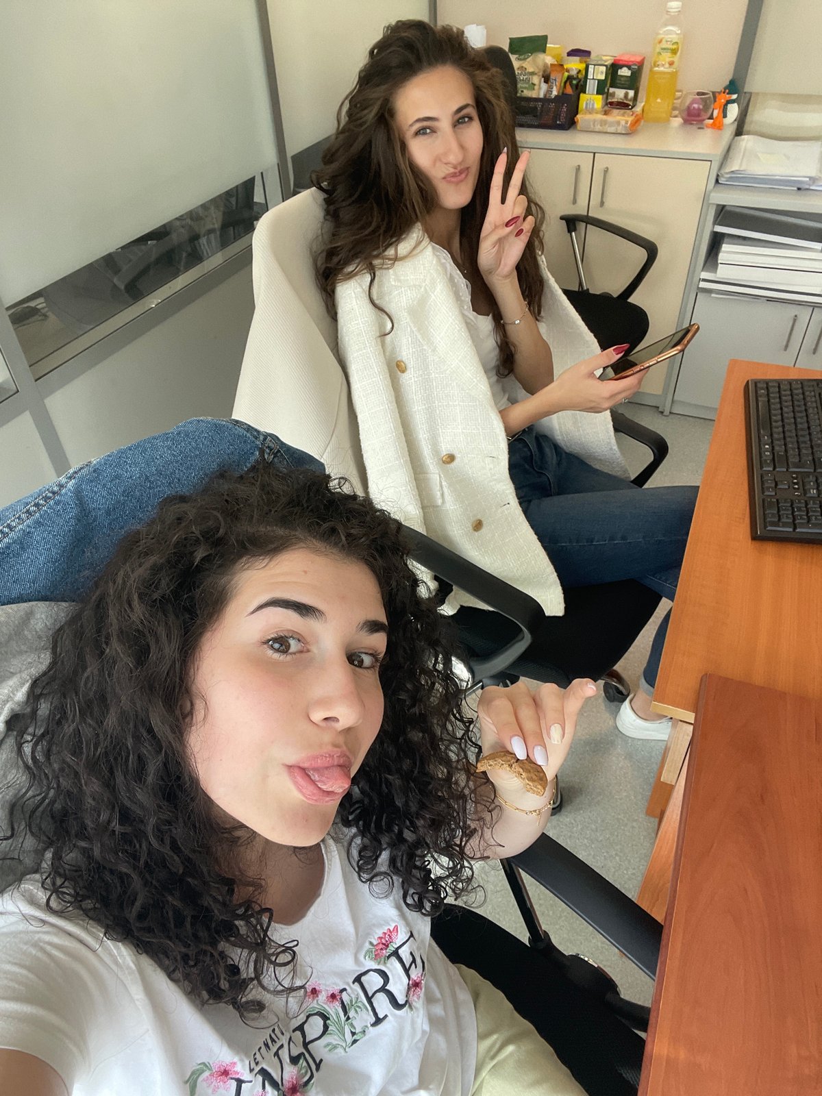 Office selfies and city transport captured in Sofia morning