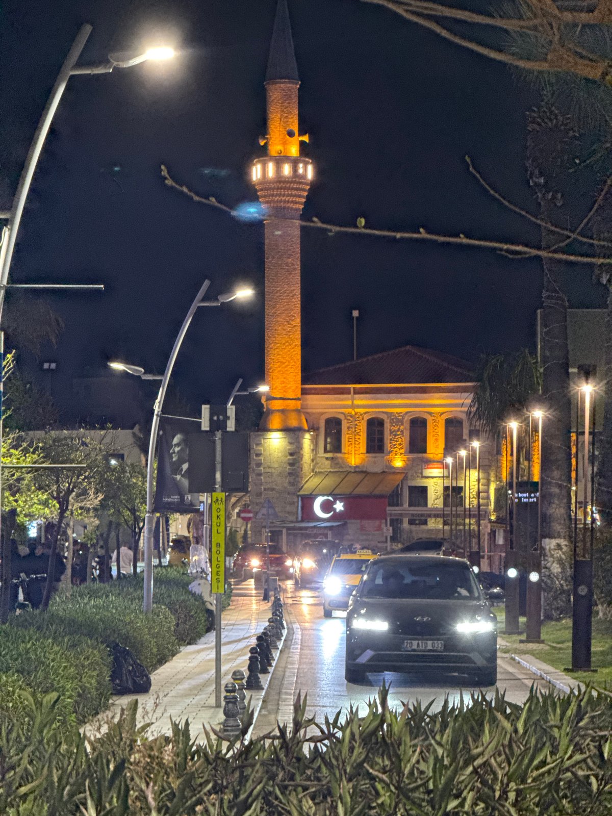 Evening pedestrian activity observed in historic Bodrum, Turkey