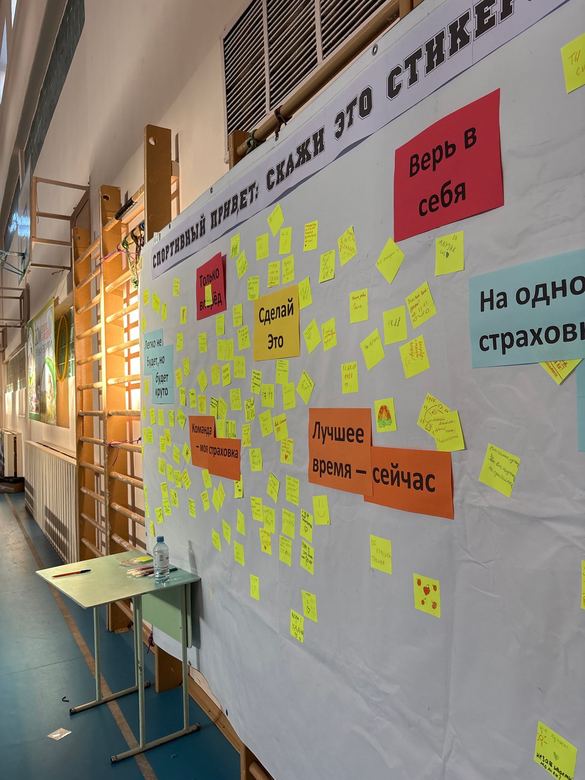 Student documents gymnasium visit with motivational displays in Berezniki