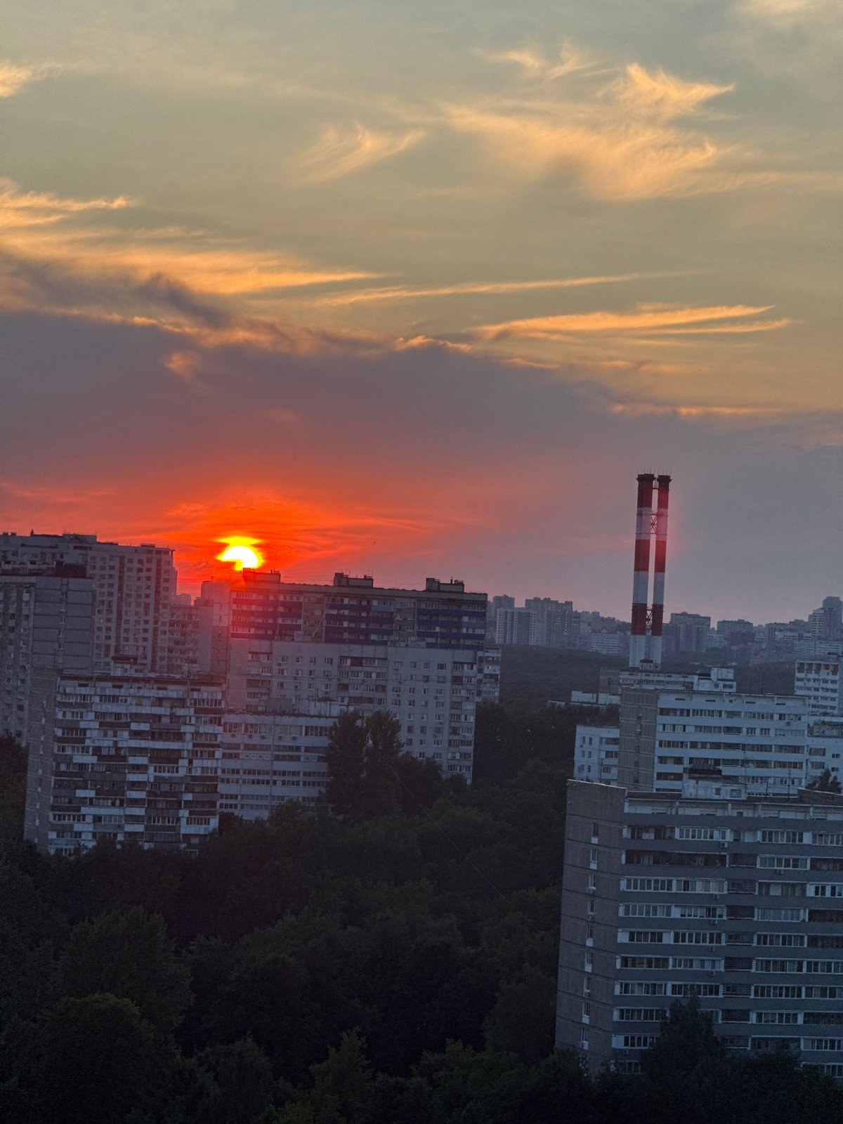 Moscow sunset watched from above, August evening