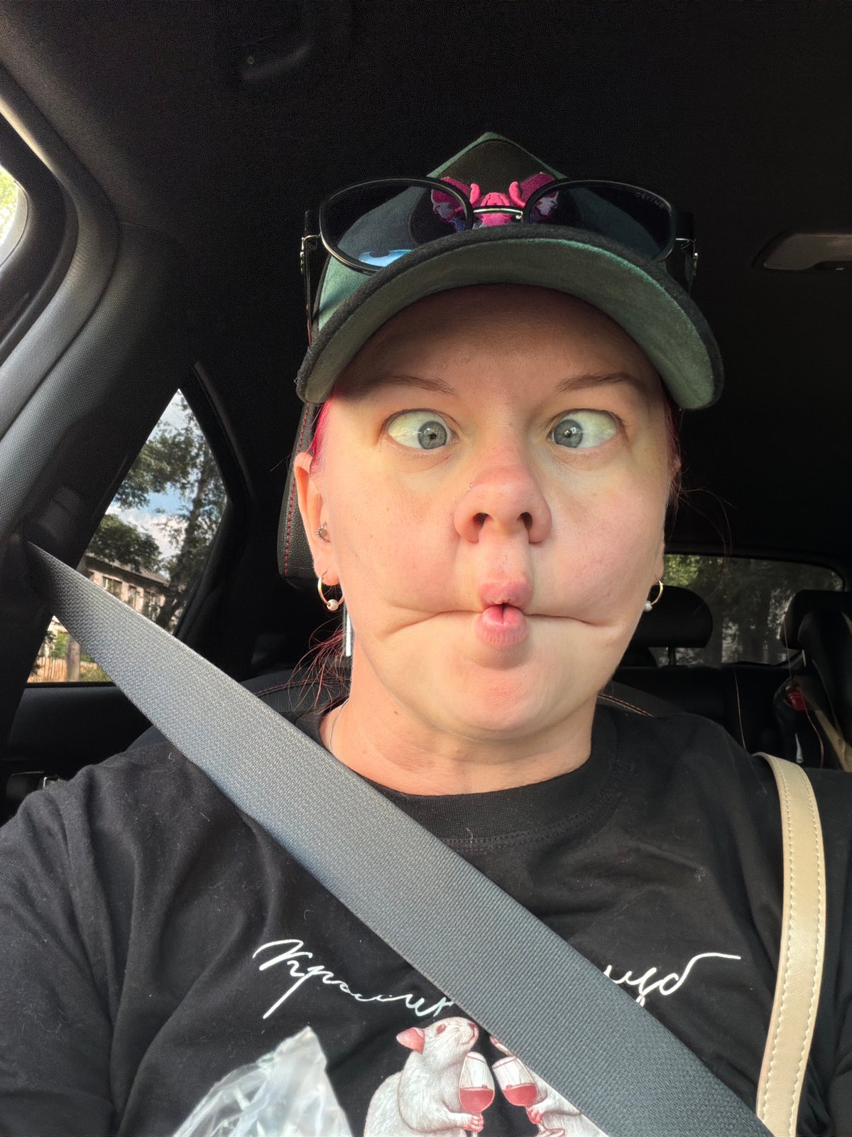 Silly car selfies on a morning drive in Chaikovsky