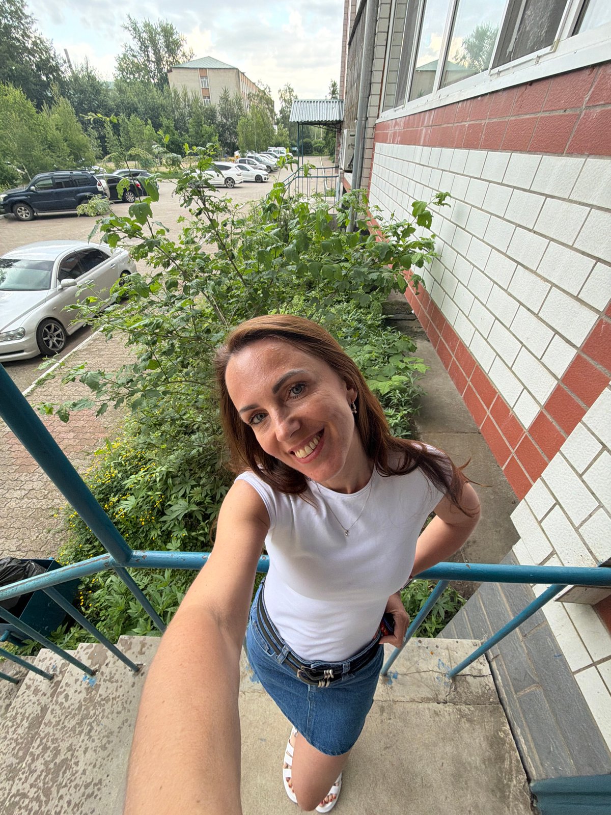 Selfie series on outdoor stairs in Birobidzhan, Russia