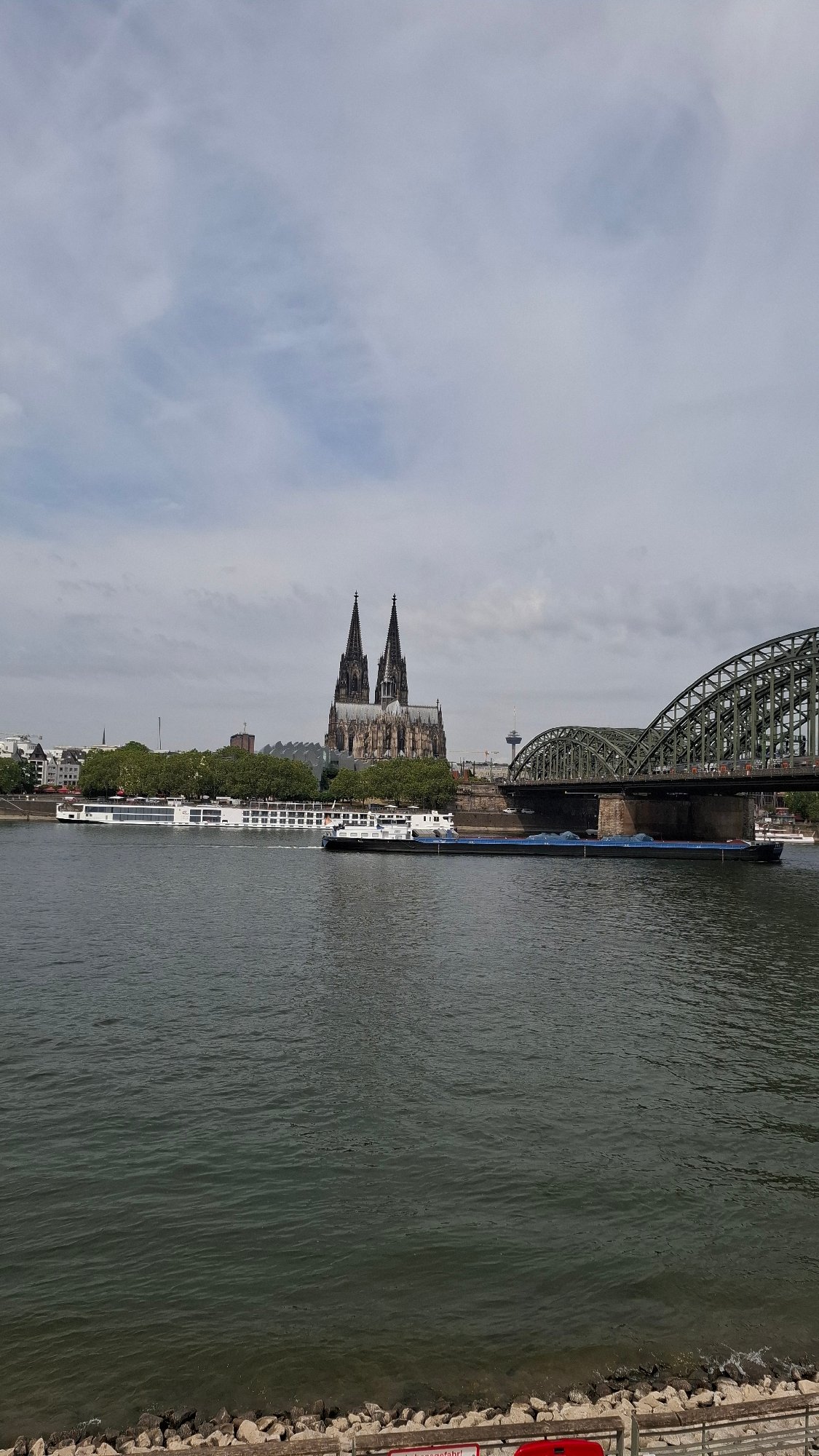 Cologne's Rhine waterfront on a grey June morning