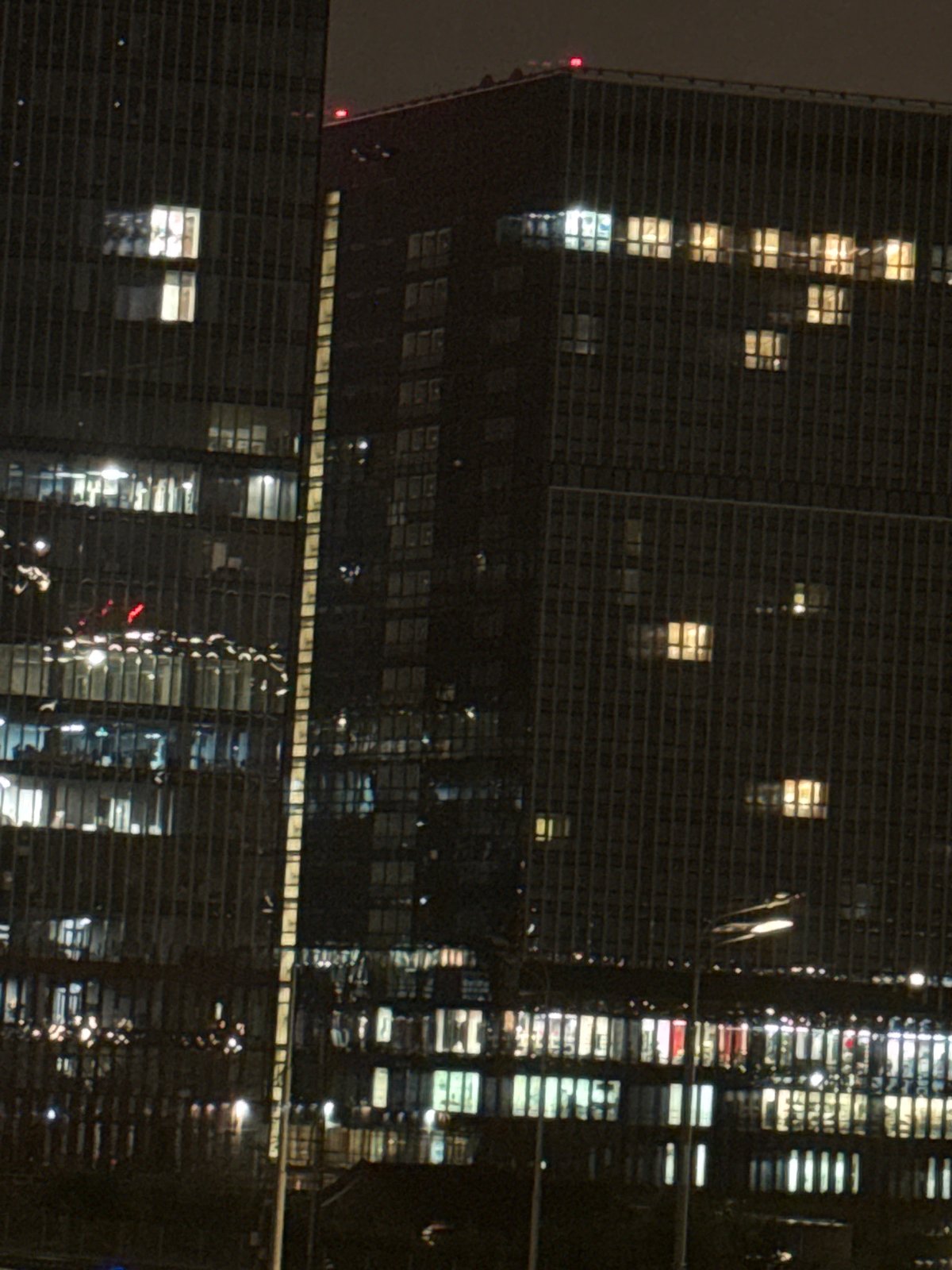 Khimki's illuminated skyline after dark